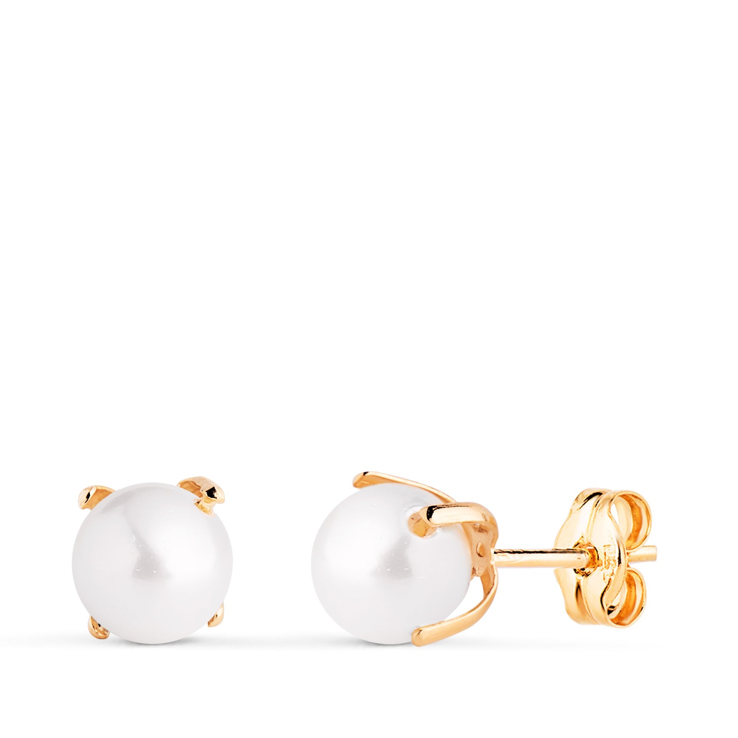 Boucles d'oreilles Or Jaune 18K Perle avec 4 Griffes Taille : 6 mm Fermoir Poussettes Papillon