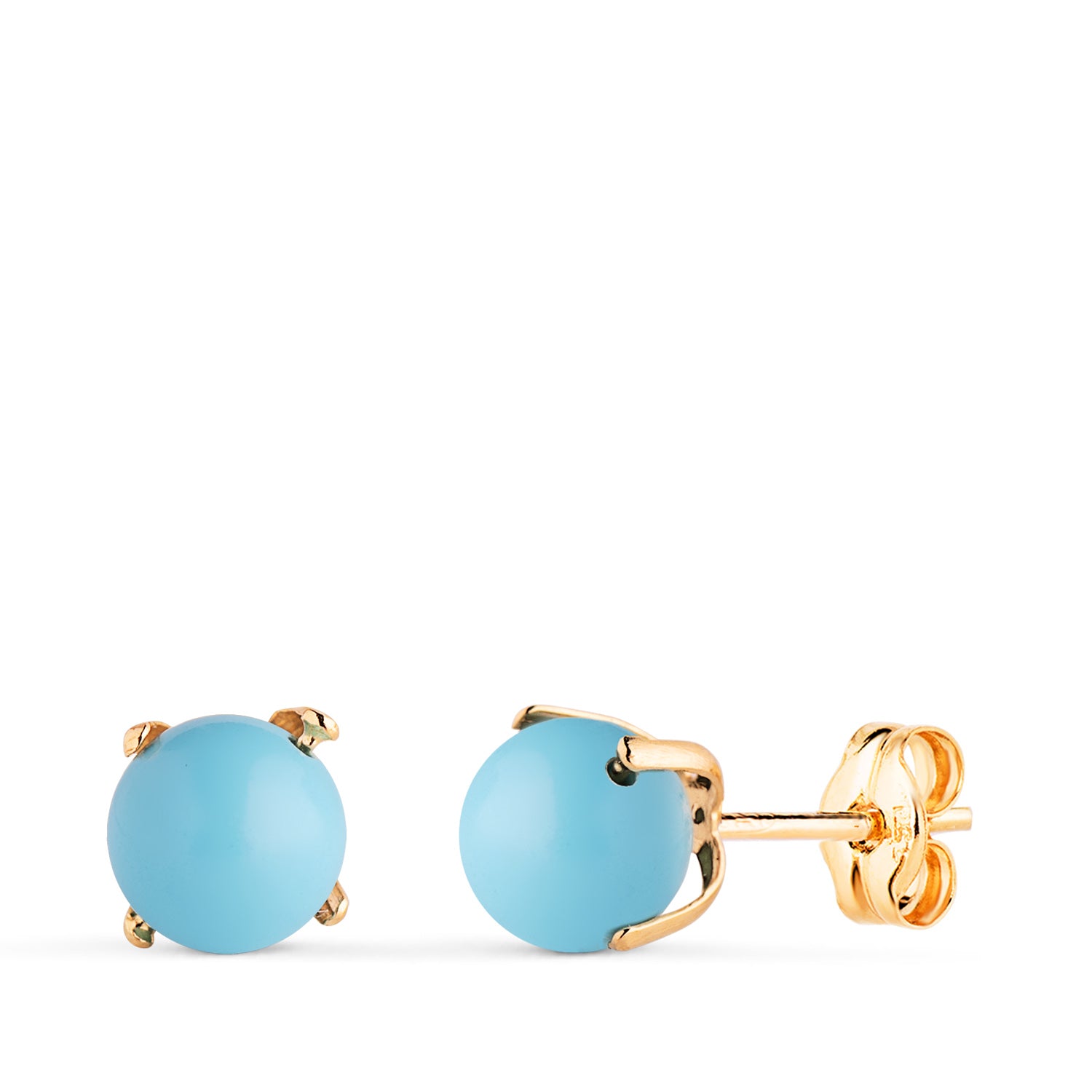 Boucles d'oreilles Turquoise en Or Jaune 18K avec 4 Griffes Taille : 6 mm Fermoir Poussettes Papillon