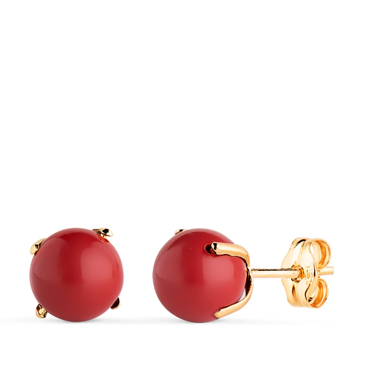 Boucles d'oreilles Or Jaune 18K Corail avec 4 Griffes Taille : 7 mm Fermoir Poussettes Papillon