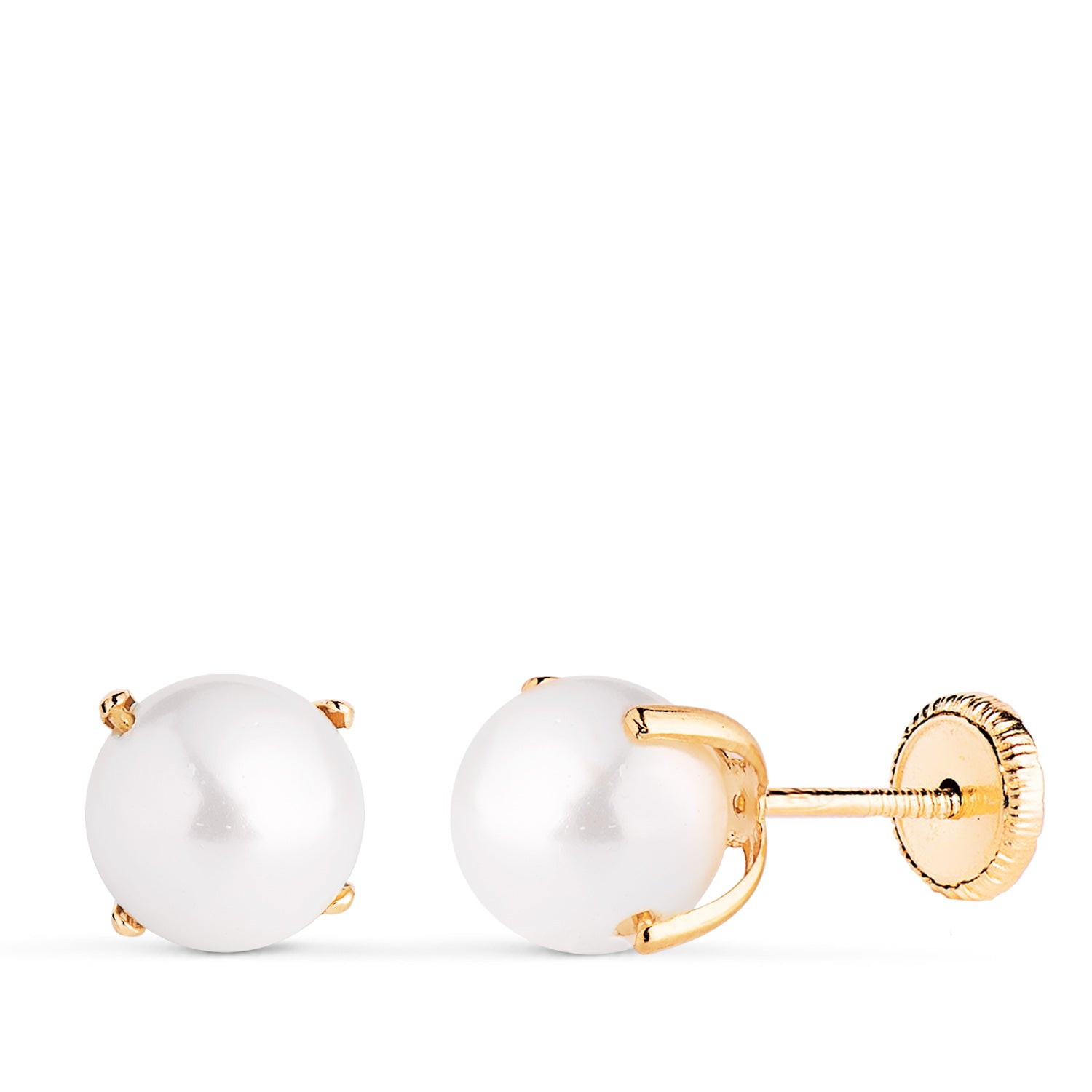 Boucles d'oreilles Perles en Or Jaune 18K avec 4 Griffes Taille : 7 mm Fermoir a Vis