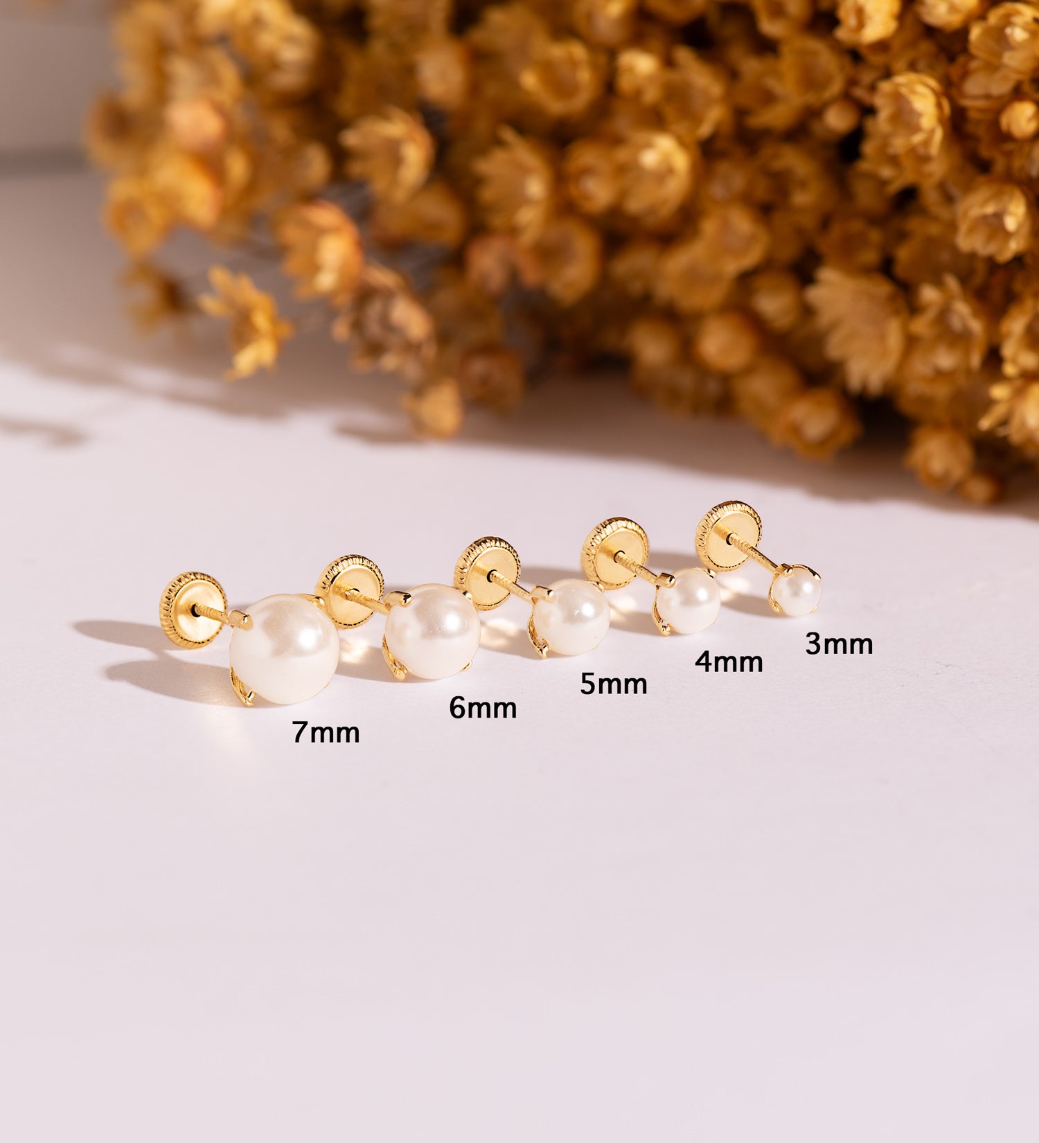 Boucles d'oreilles Perles en Or Jaune 18K avec 4 Griffes Taille : 3 mm Fermoir a Vis