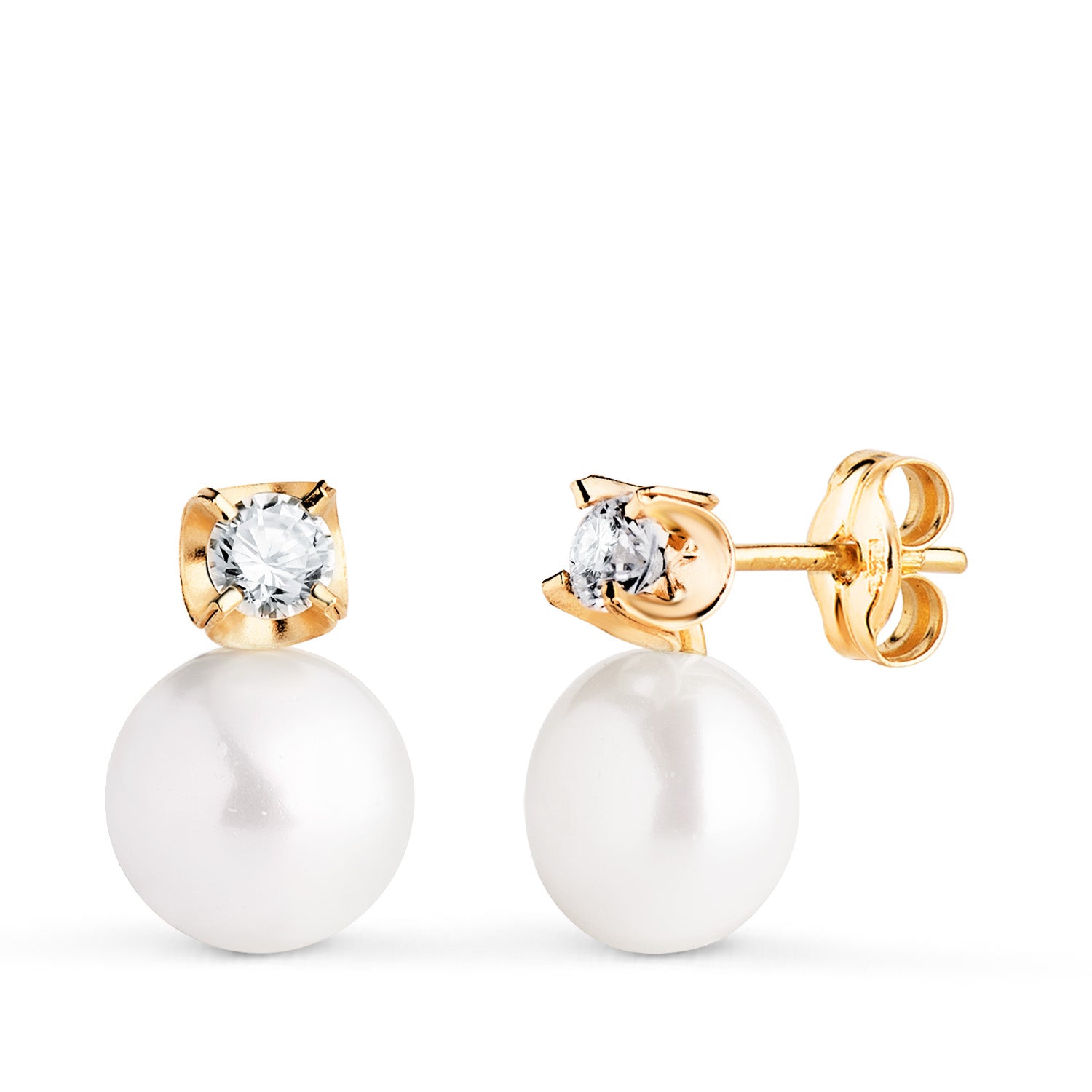 Pendientes Oro Amarillo 18K Perlas Toi et Moi con Circonitas Talla: 12