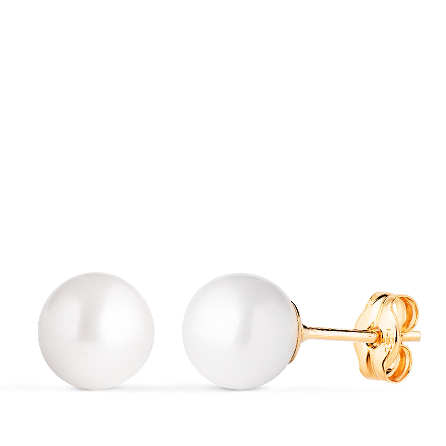 Boucles d'oreilles Or Jaune 18K Perle de Culture 7 - 7,5 mm avec Coquillage Fermoir Poussettes Papillon