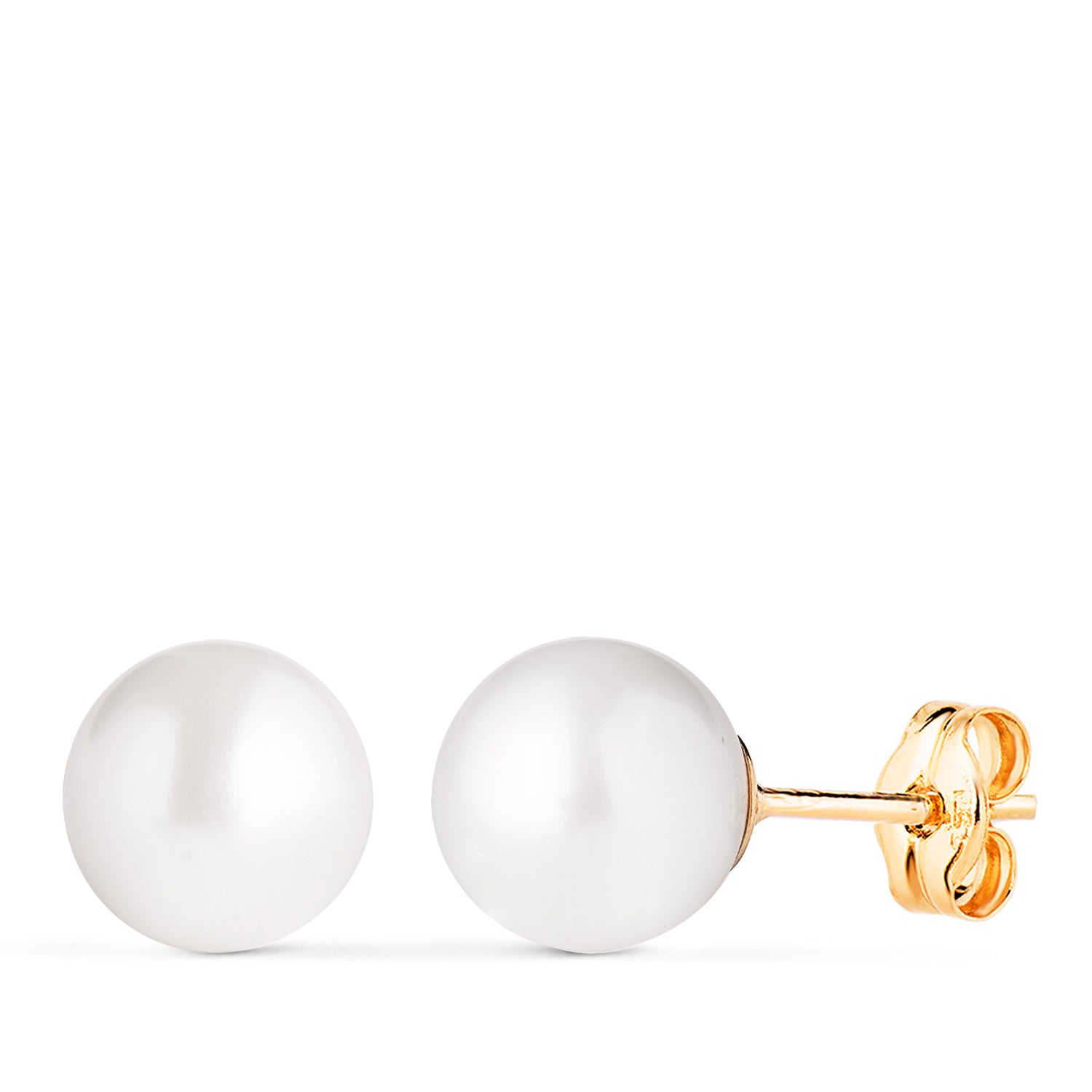 Boucles d'oreilles Or Jaune 18K avec Perle de Culture 8 - 8.5 mm avec Coquillage Fermoir Poussettes Papillon