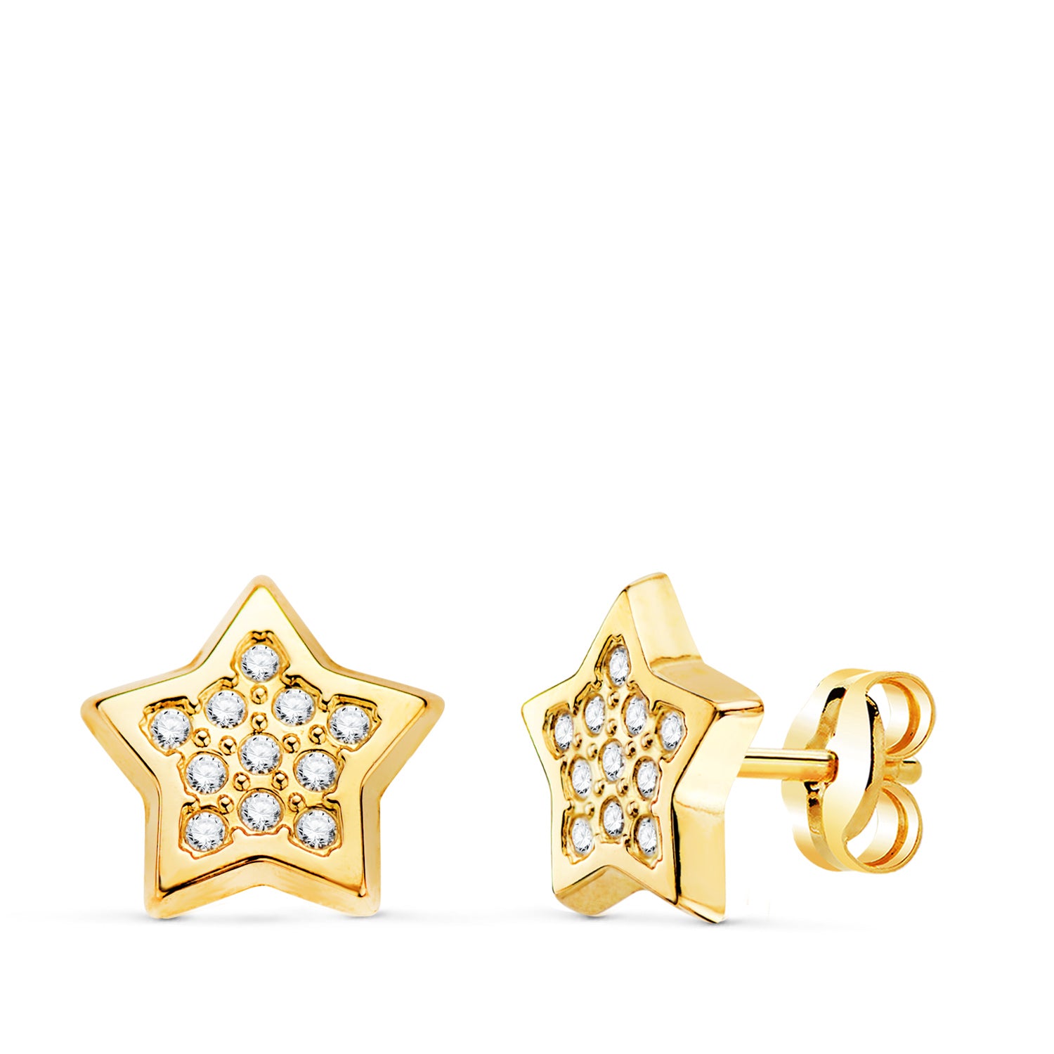Orecchini Stella e Zirconi 18K 9 X 9 mm