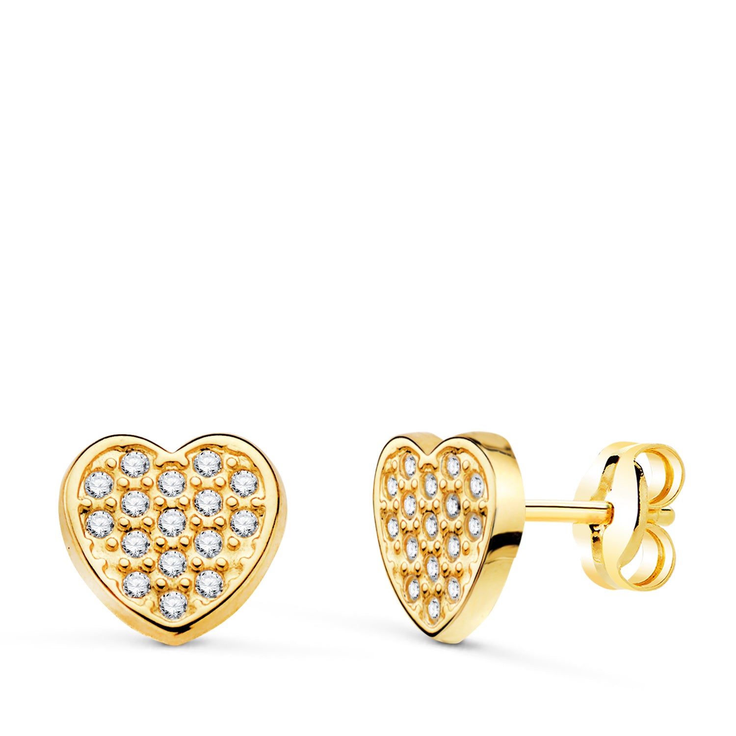 Boucles d'oreilles en Or Jaune 18K avec C?ur et Zircon Taille : 7 X 7 mm Fermeture à Pression