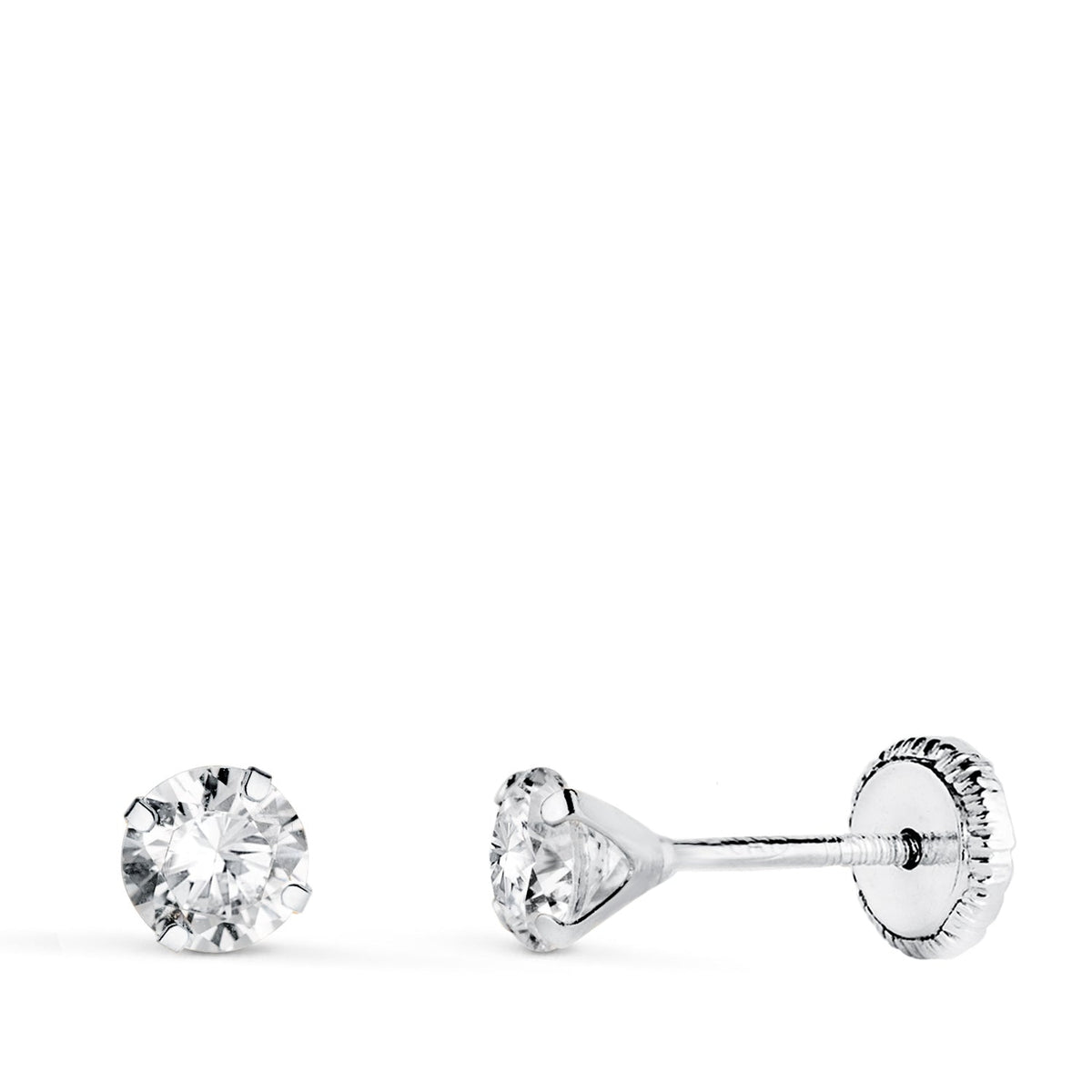 Clous d'oreilles 4 griffes oxyde de zirconium – Or 18 carats – 4 mm / Or blanc / Vis