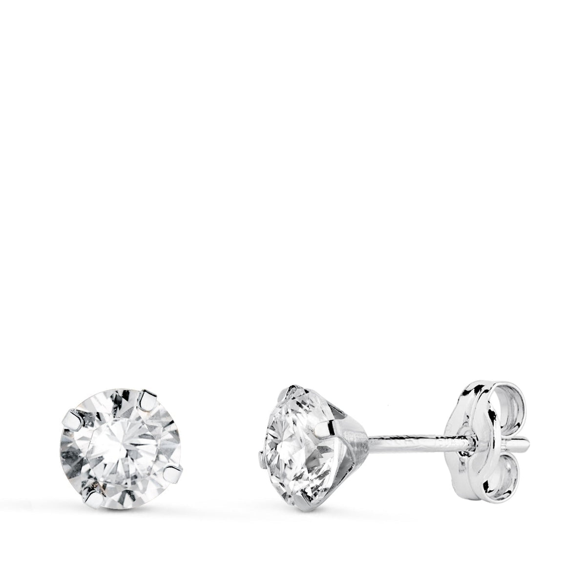 Clous d'oreilles 4 griffes oxyde de zirconium – Or 18 carats – 5 mm / Or blanc / Poussette