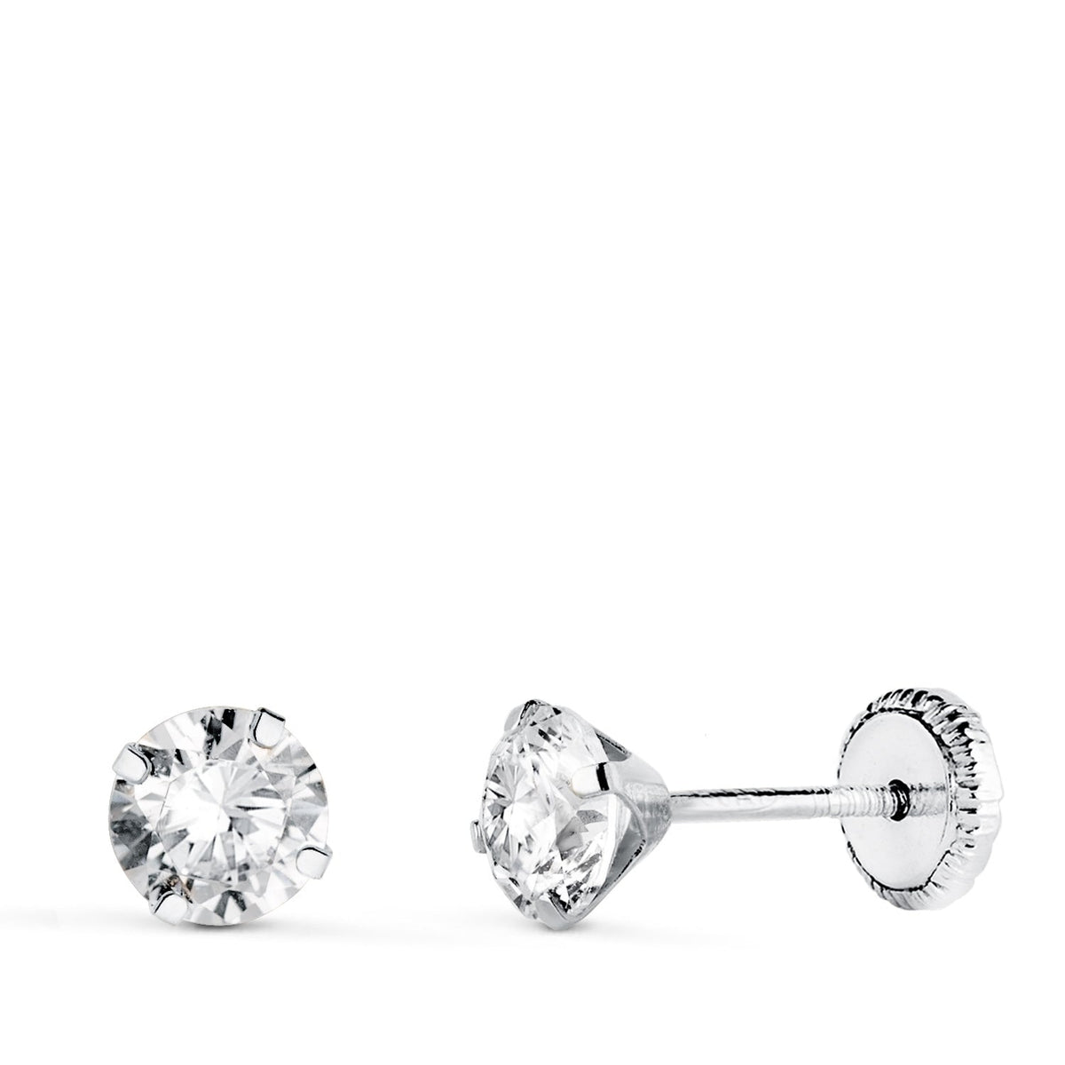 Clous d'oreilles 4 griffes oxyde de zirconium – Or 18 carats – 5 mm / Or blanc / Vis