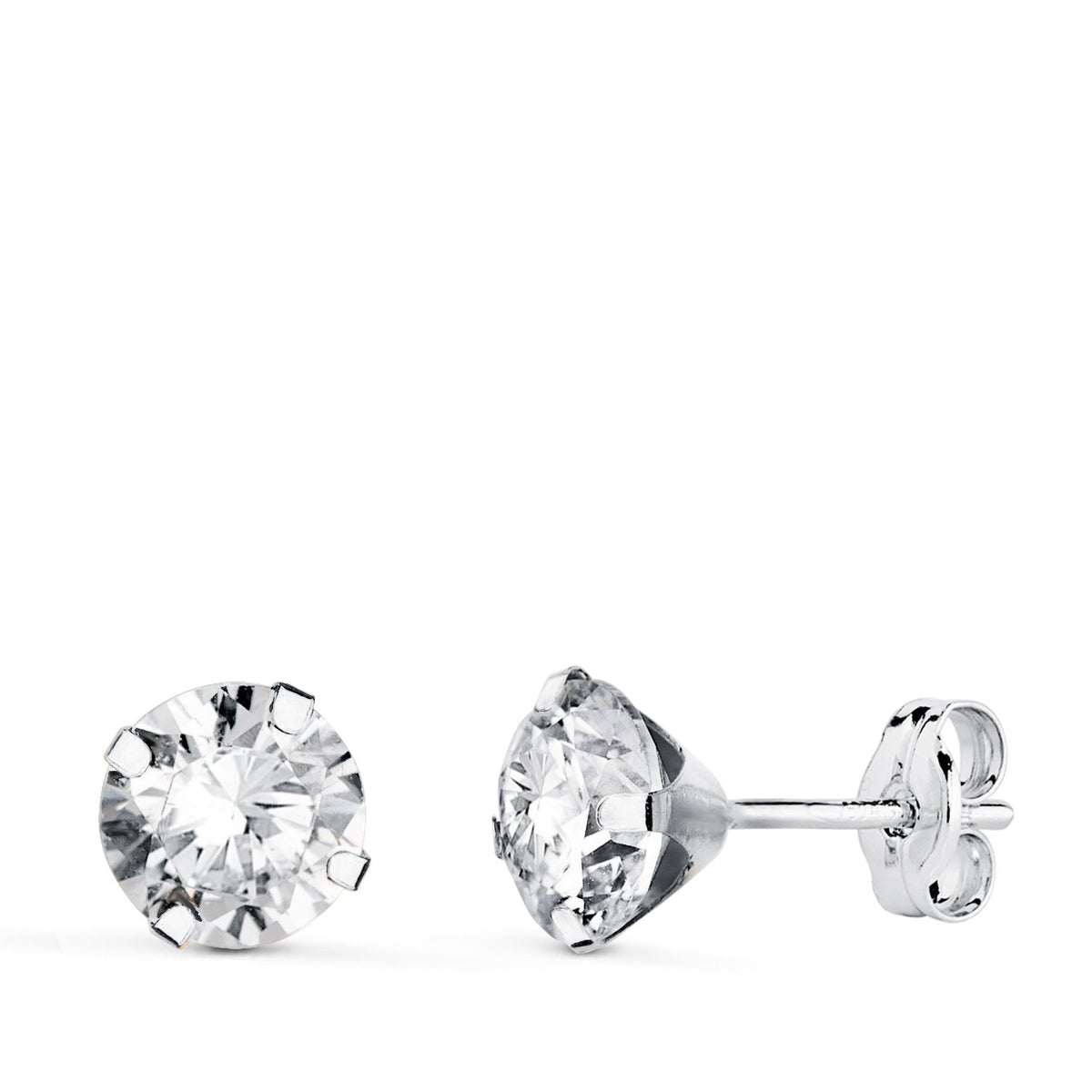 Clous d'oreilles 4 griffes oxyde de zirconium – Or 18 carats – 6 mm / Or blanc / Poussette