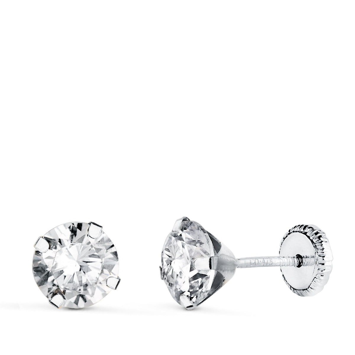 Clous d'oreilles 4 griffes oxyde de zirconium – Or 18 carats – 6 mm / Or blanc / Vis