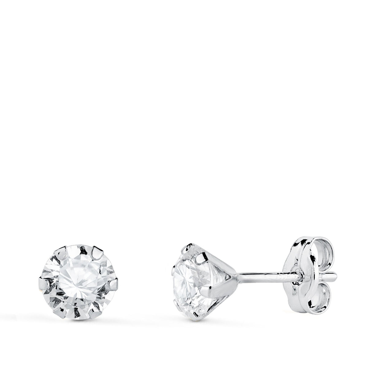 Clous d'oreilles 6 griffes oxyde de zirconium – Or 18 carats – 5 mm / Or blanc / Poussette