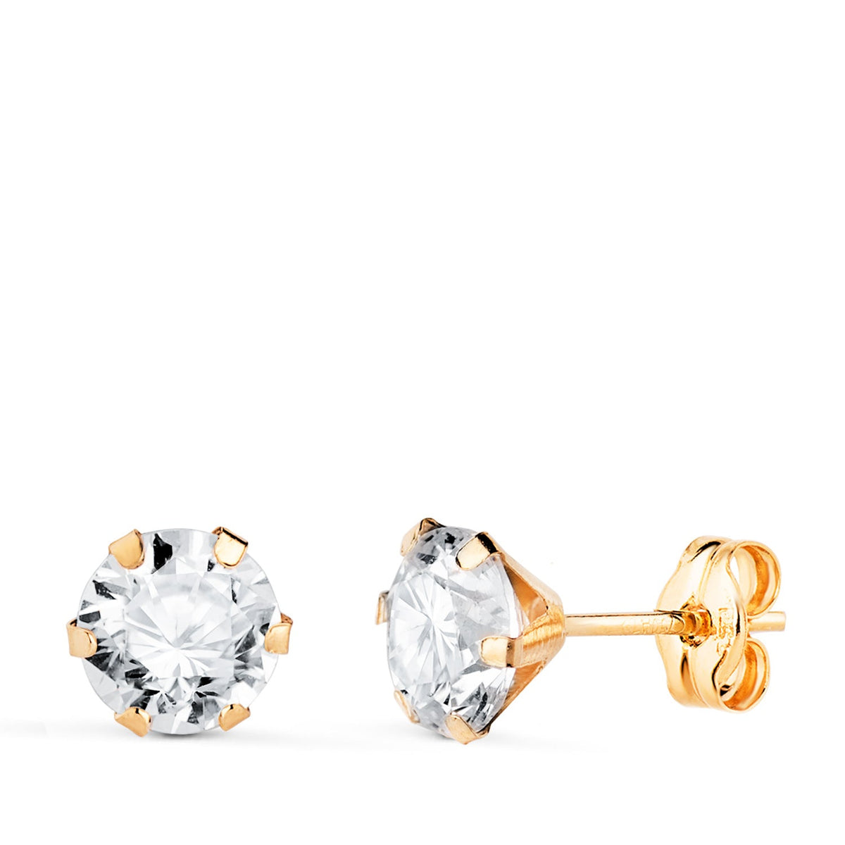 Clous d'oreilles 6 griffes oxyde de zirconium – Or 18 carats – 6 mm / Or jaune / Poussette