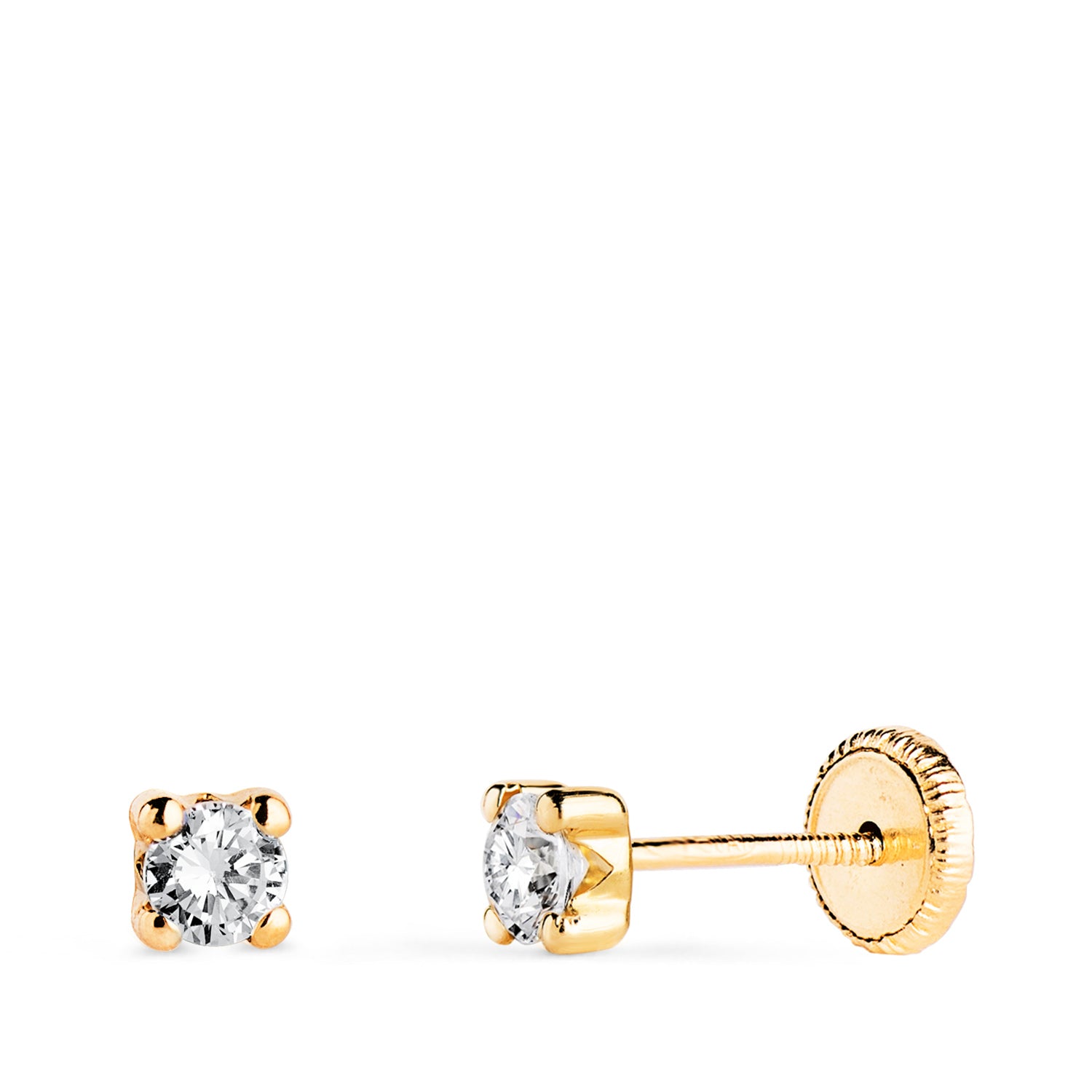 Boucles d'oreilles Or Jaune 18K Zircone 3MM avec 4 Griffes Largeur : 3,5 mm Fermoir a Vis