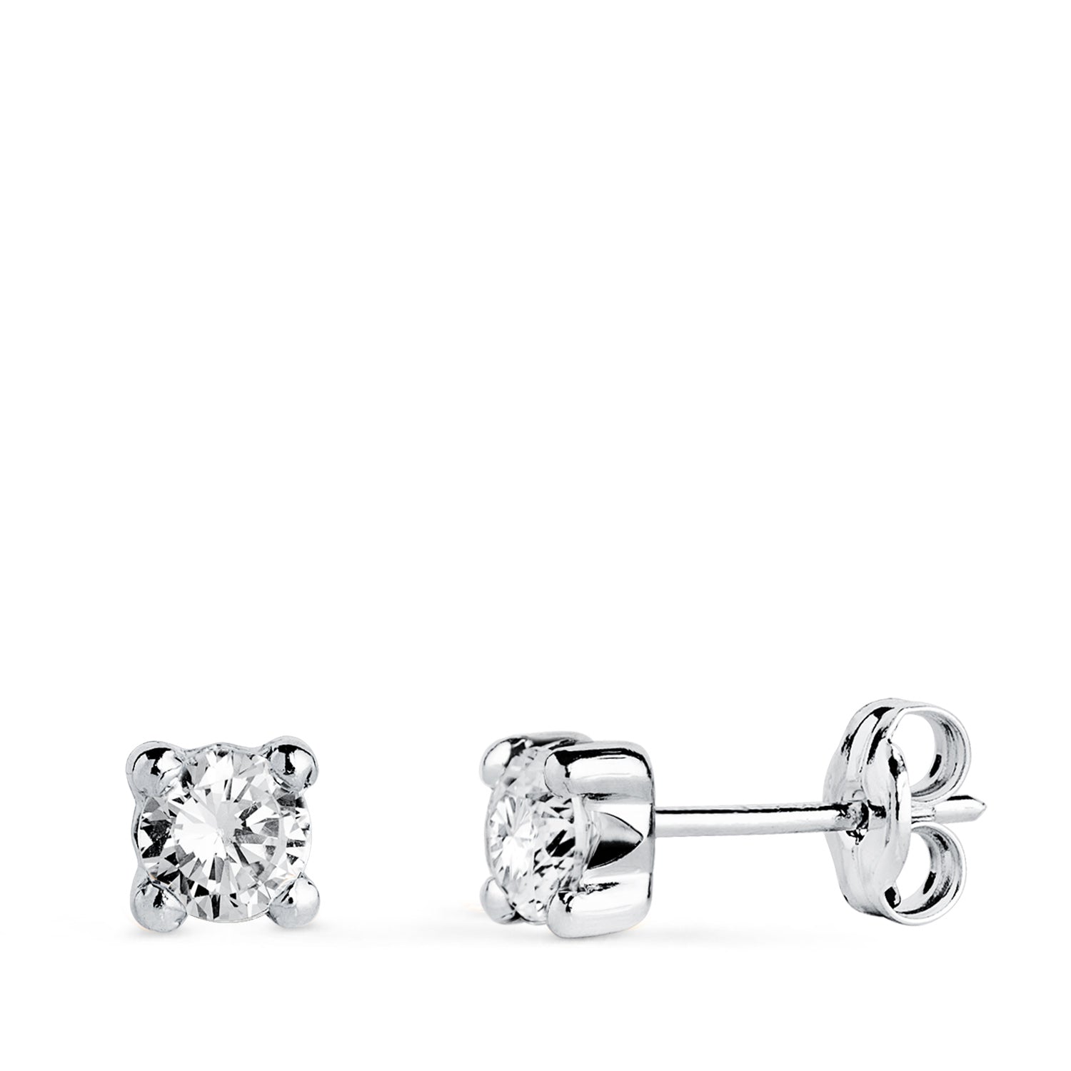 18K hvidguld Zirconia øreringe 4MM med 4 tænder Bredde: 4,5 mm Butterfly Push Clasp
