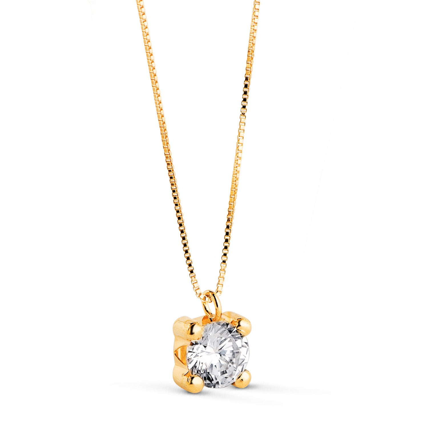 Collier 18K avec Pendentif 4 Griffes avec Zircone 5MM et Chaîne 42CM