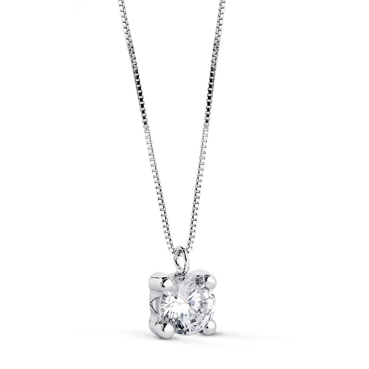 Collier pendentif 4 griffes oxyde de zirconium 5 mm – Or 18 carats – Or blanc