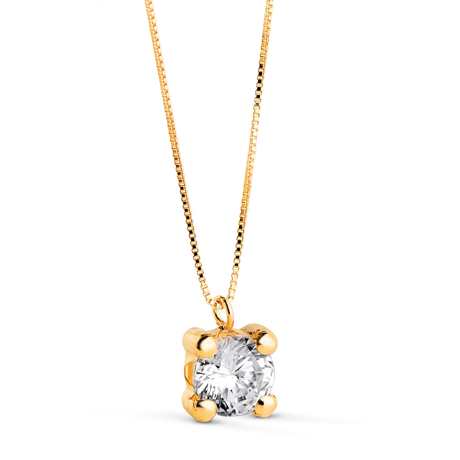 Collier 18K avec Pendentif 4 Griffes avec Zircone 6MM et Chaîne 42CM