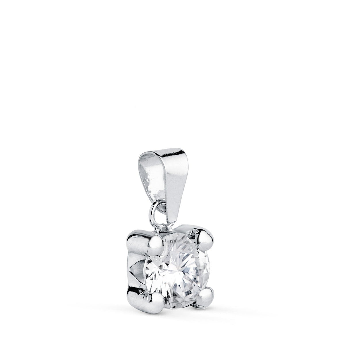 Pendentif 4 griffes oxyde de zirconium – Or 18 carats – 6 mm / Or blanc
