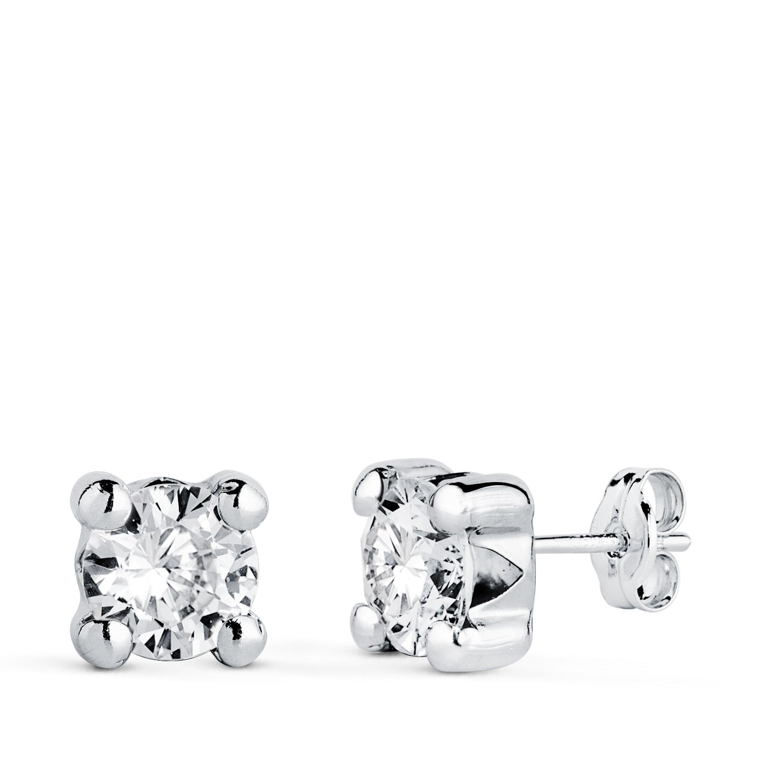 Boucles d'oreilles 6MM avec 4 Griffes Or Blanc 18K Largeur: 6,5 Mm. Fermoir Poussettes Papillon
