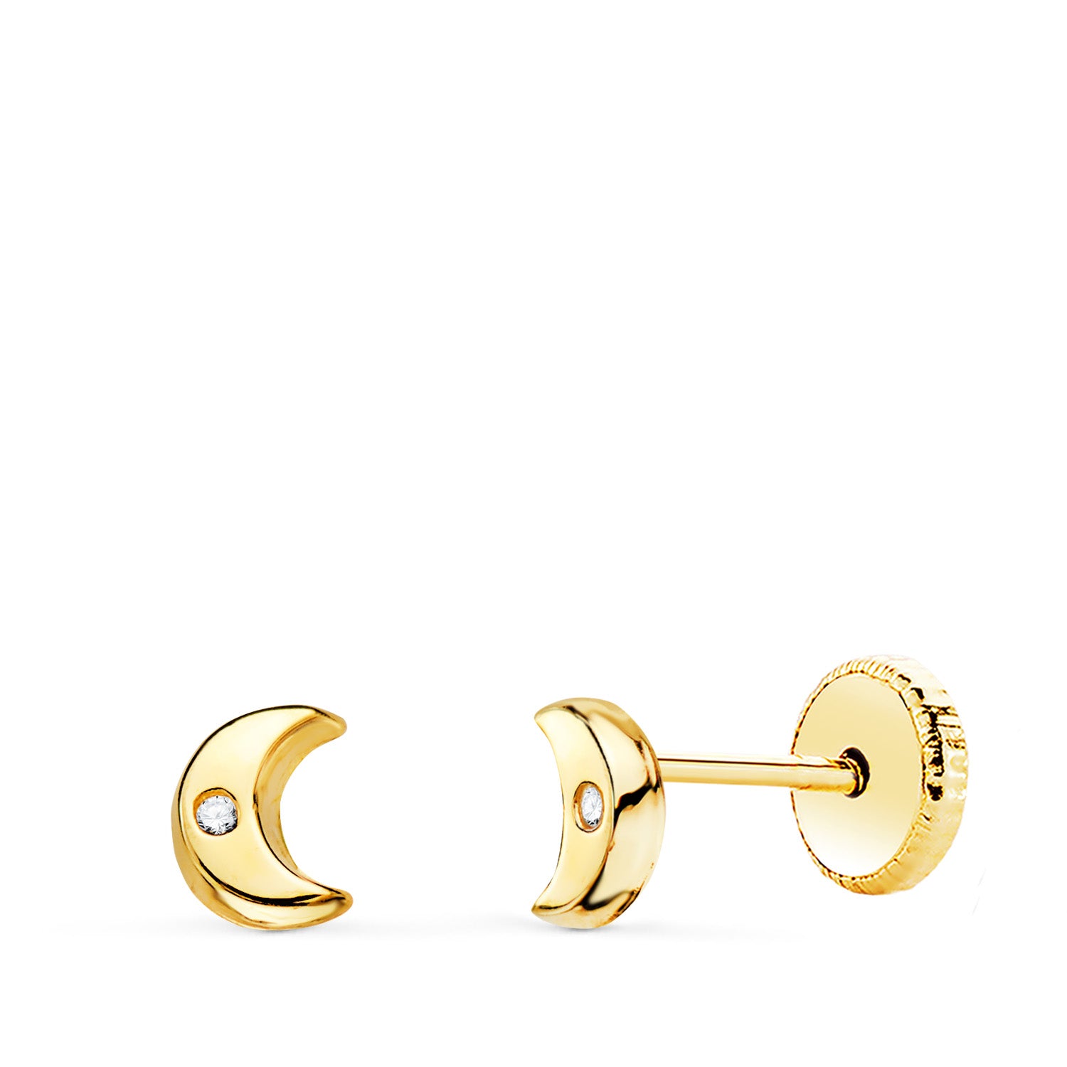 Boucles d'oreilles Demi-lune Or Jaune 18K avec Zircone Brillante Fermoir à Vis 5X4 mm