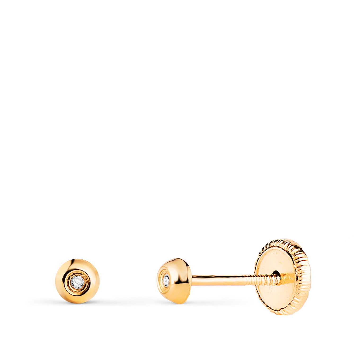 Boucles d'oreilles en Or Jaune 18K Chaton avec Zirconia Taille : 3MM Fermeture à Vis