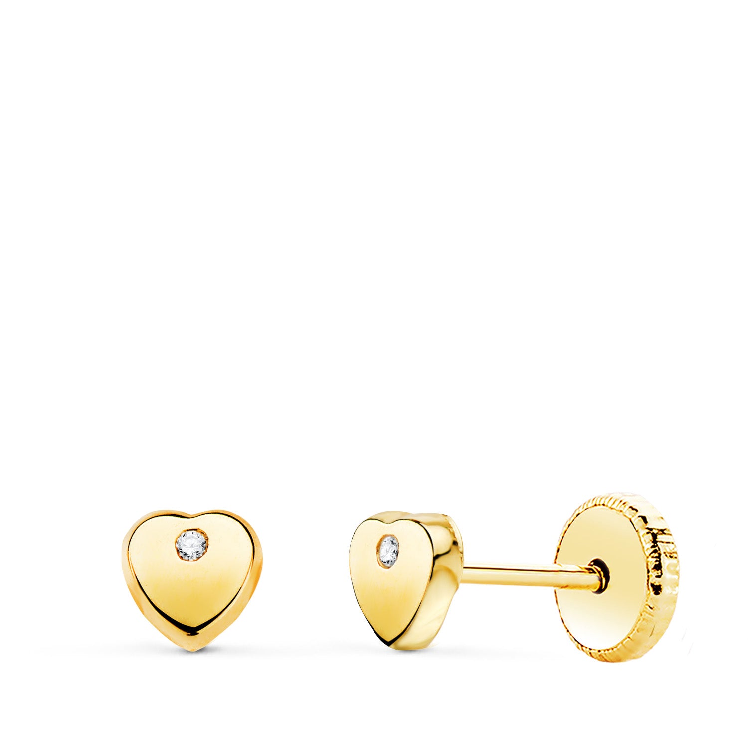 Boucles d'oreilles Coeur en Or Jaune 18K avec Zircone Brillantes Fermoir à Vis 4X4 mm