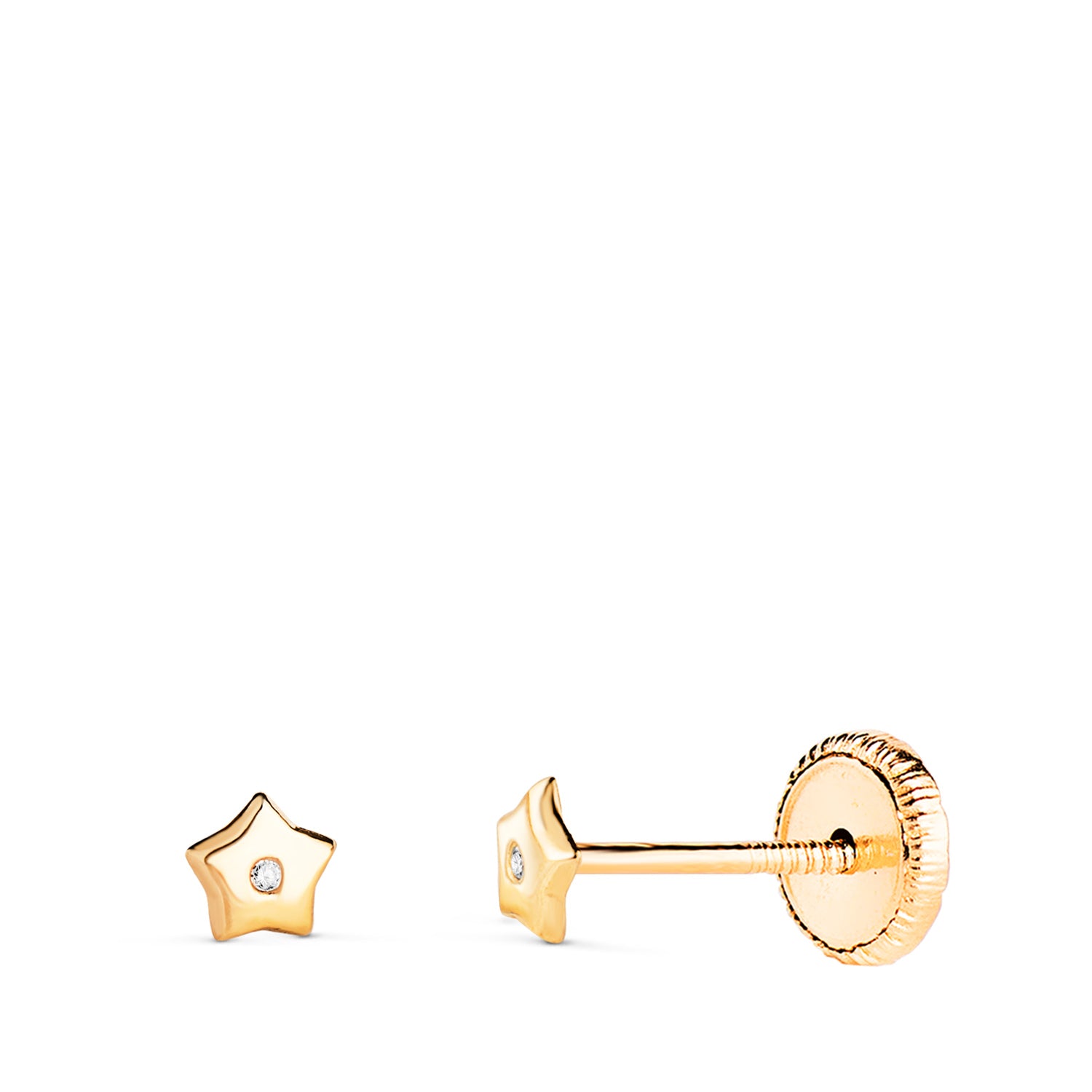 Boucles d'oreilles en Or Jaune 18K Étoile avec Zircon Taille : 3.5X3.5 mm Fermoir a Vis