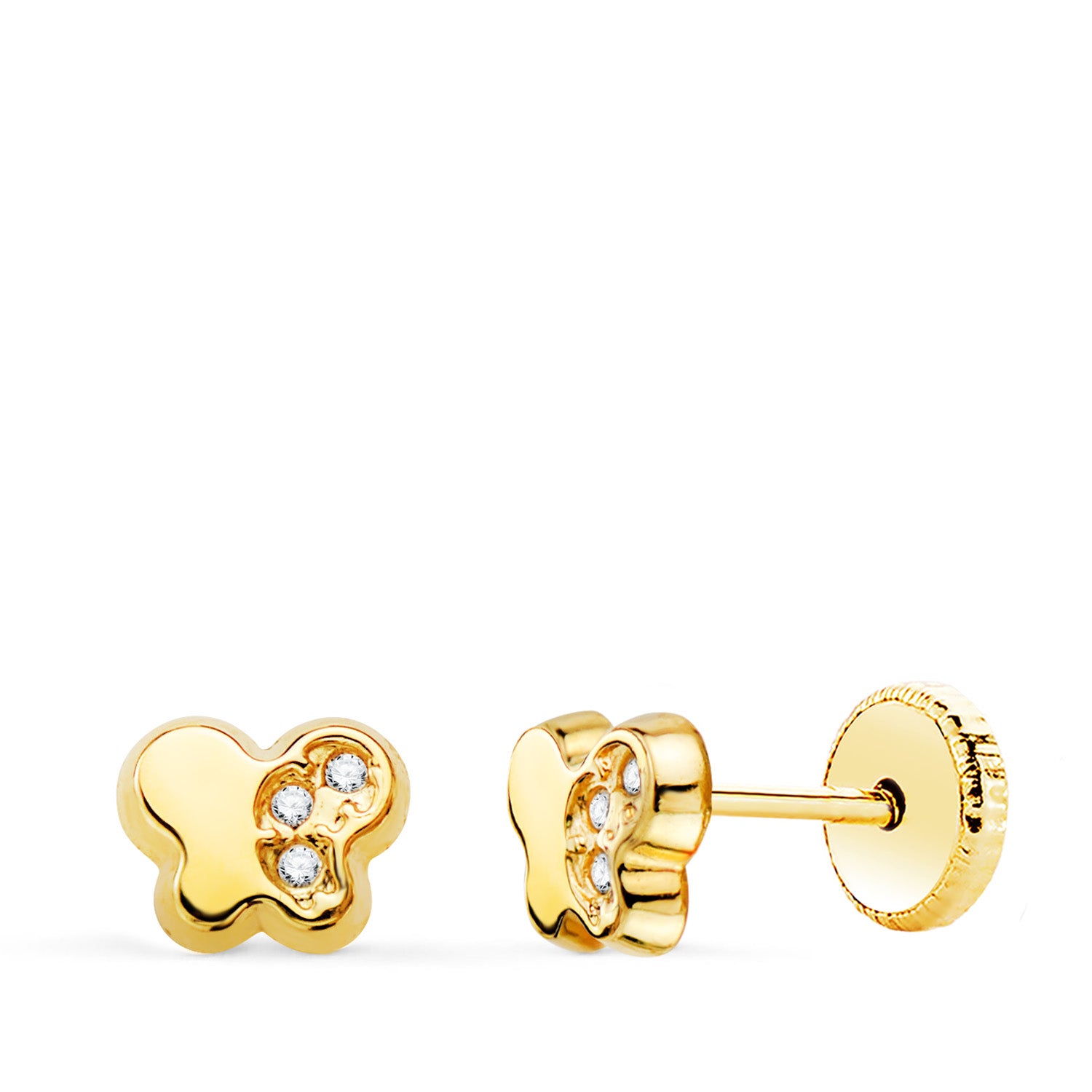 Boucles d'oreilles Papillon en Or Jaune 18K avec Zircone Fermoir à Vis 5,5 X 4,5 mm