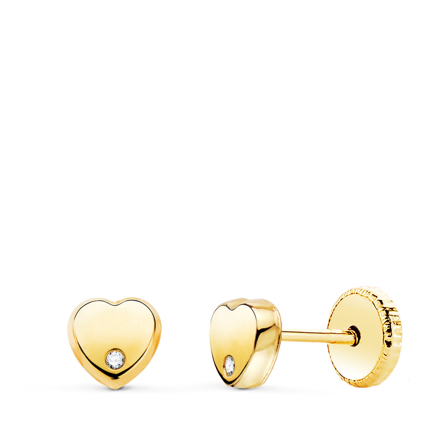 Pendientes de Oro Amarillo de 18K con Cierre de Rosca de Circonitas Corazón de 6MM