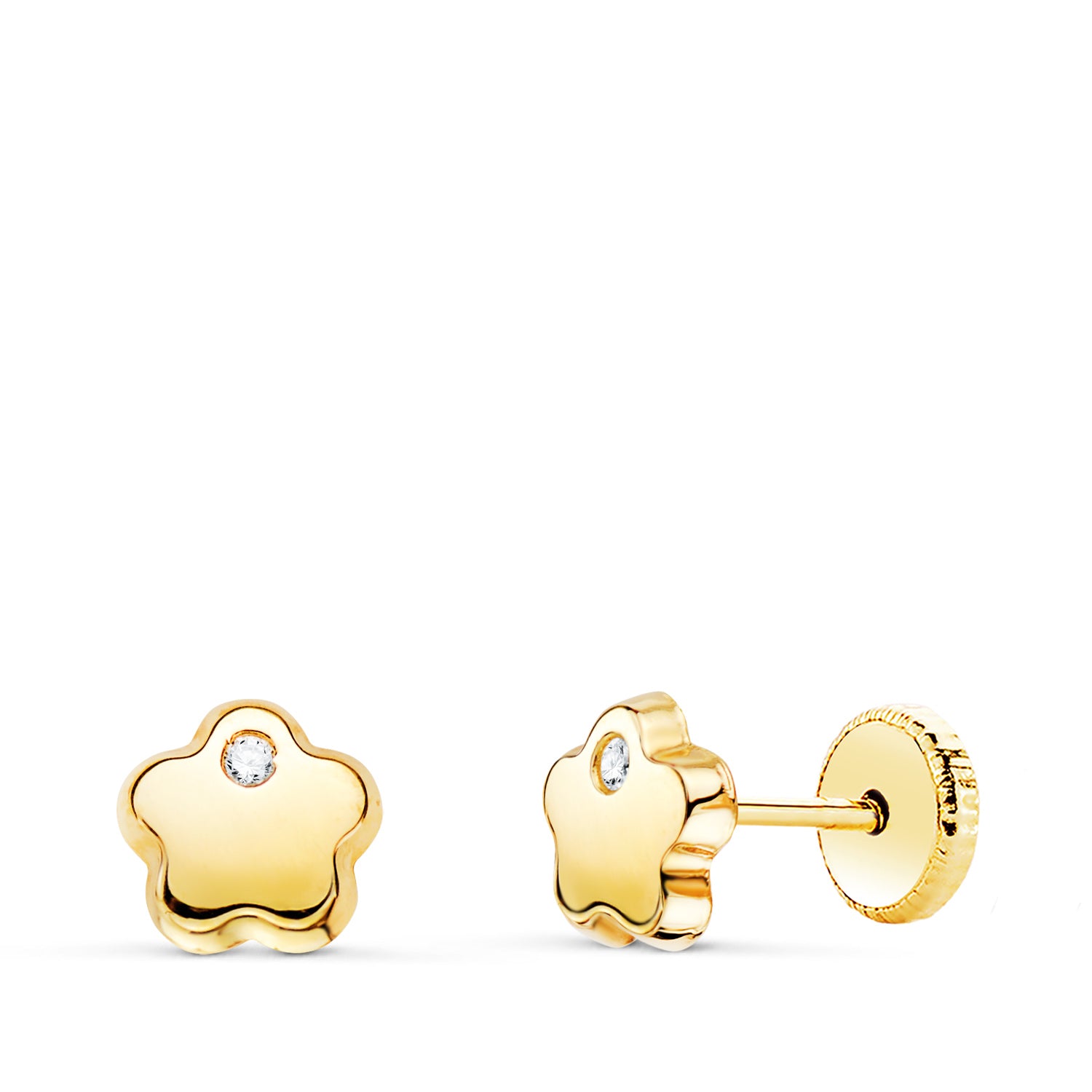 Boucles d'oreilles Fleur en Or Jaune 18K avec Zircone Brillantes Fermoir à Vis 6X6 mm