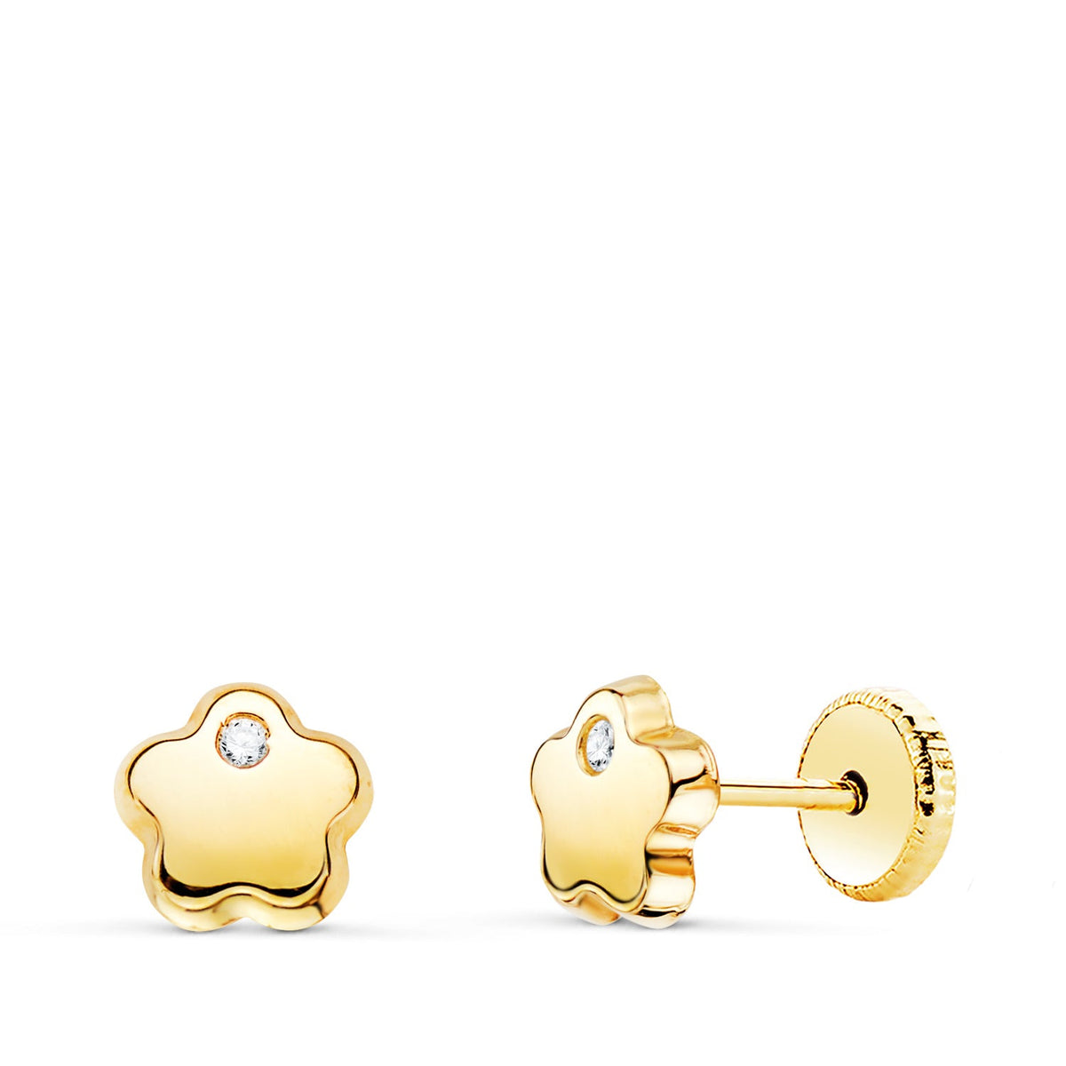 Clous d'oreilles fleur oxyde de zirconium – Or jaune 18 carats – 5 mm / Vis