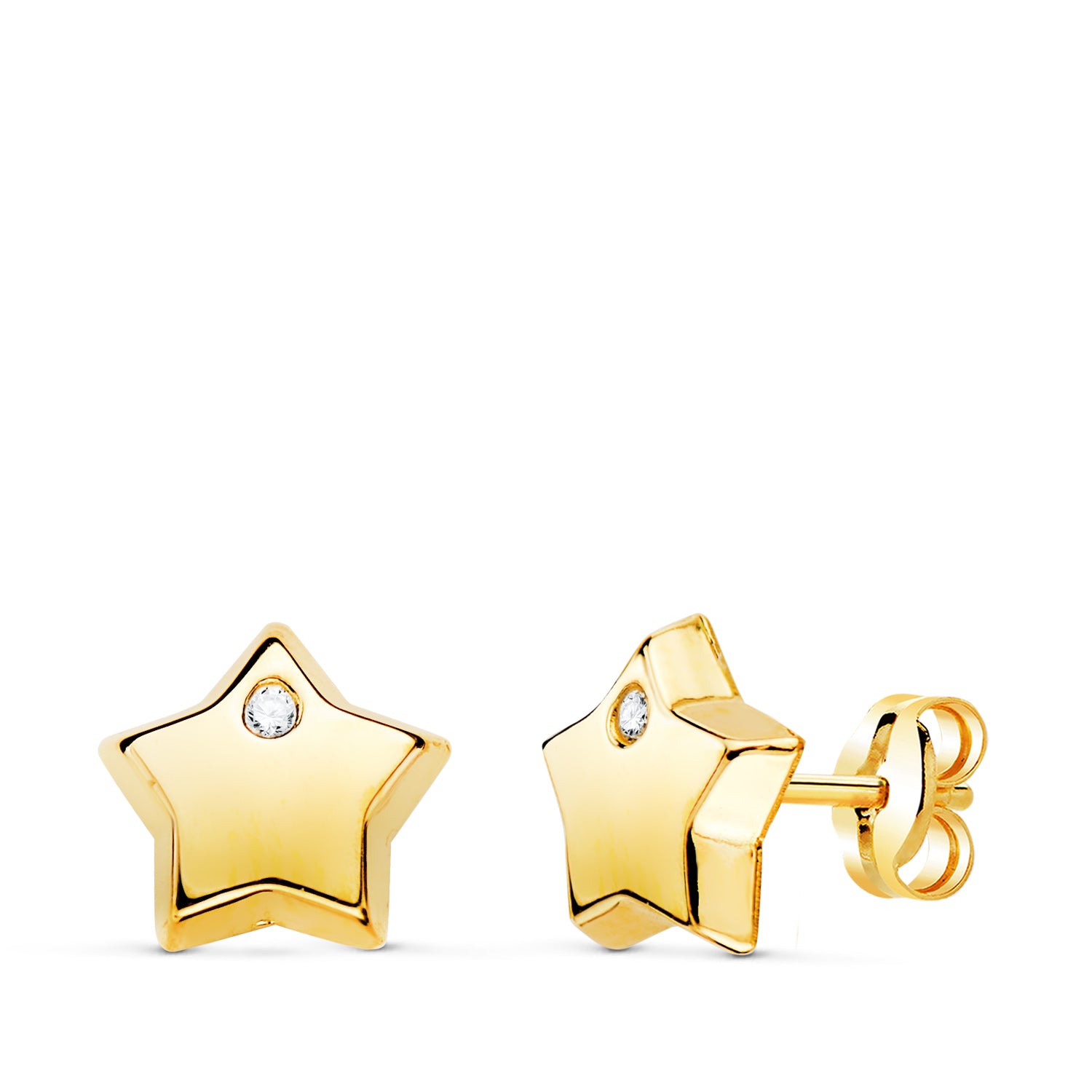18K gul guld øreringe med stjerne og brilliant zirconia 8x8 mm sommerfugle klapvogn lås