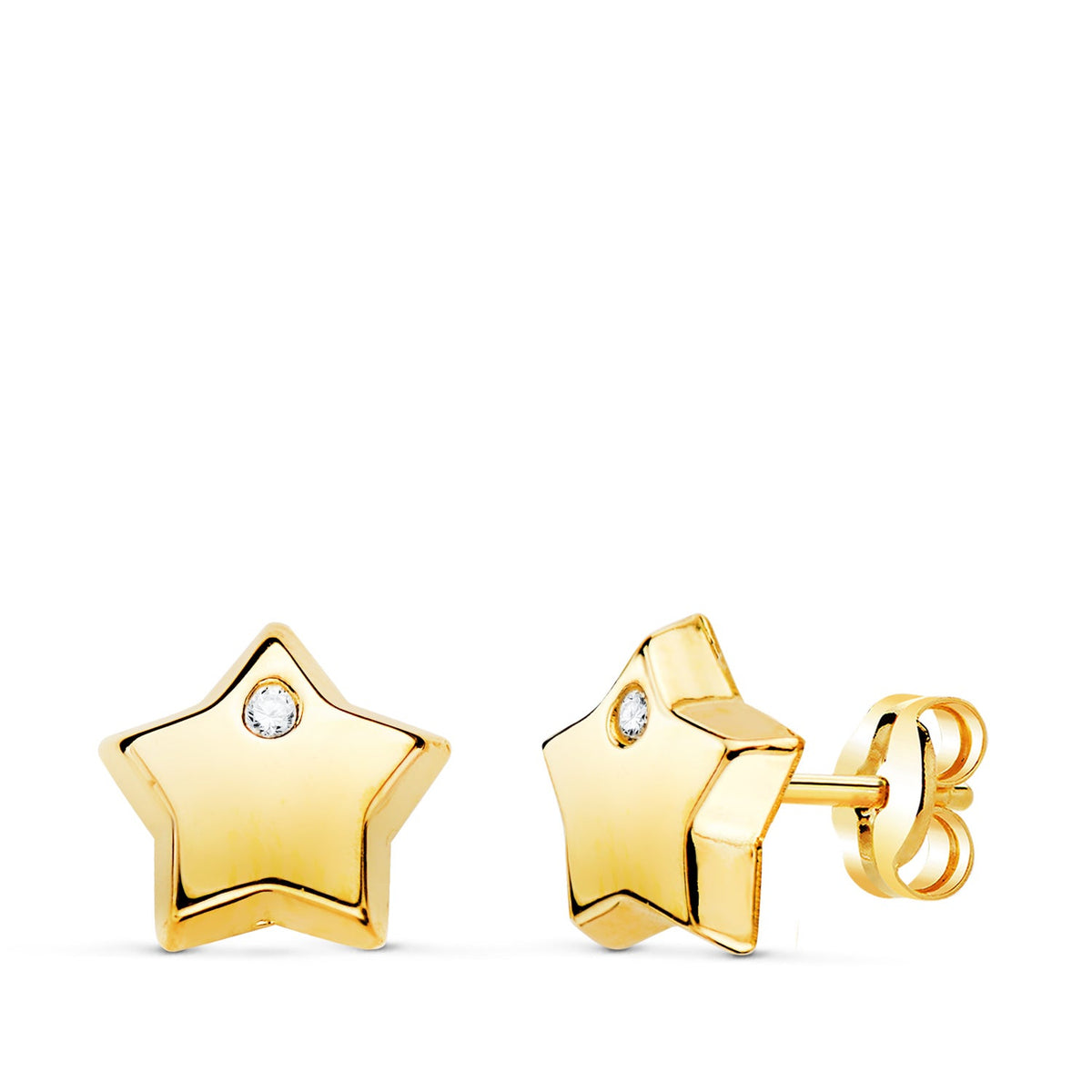 Clous d'oreilles étoile brillante oxyde de zirconium – Or jaune 18 carats – 6 mm / Poussette