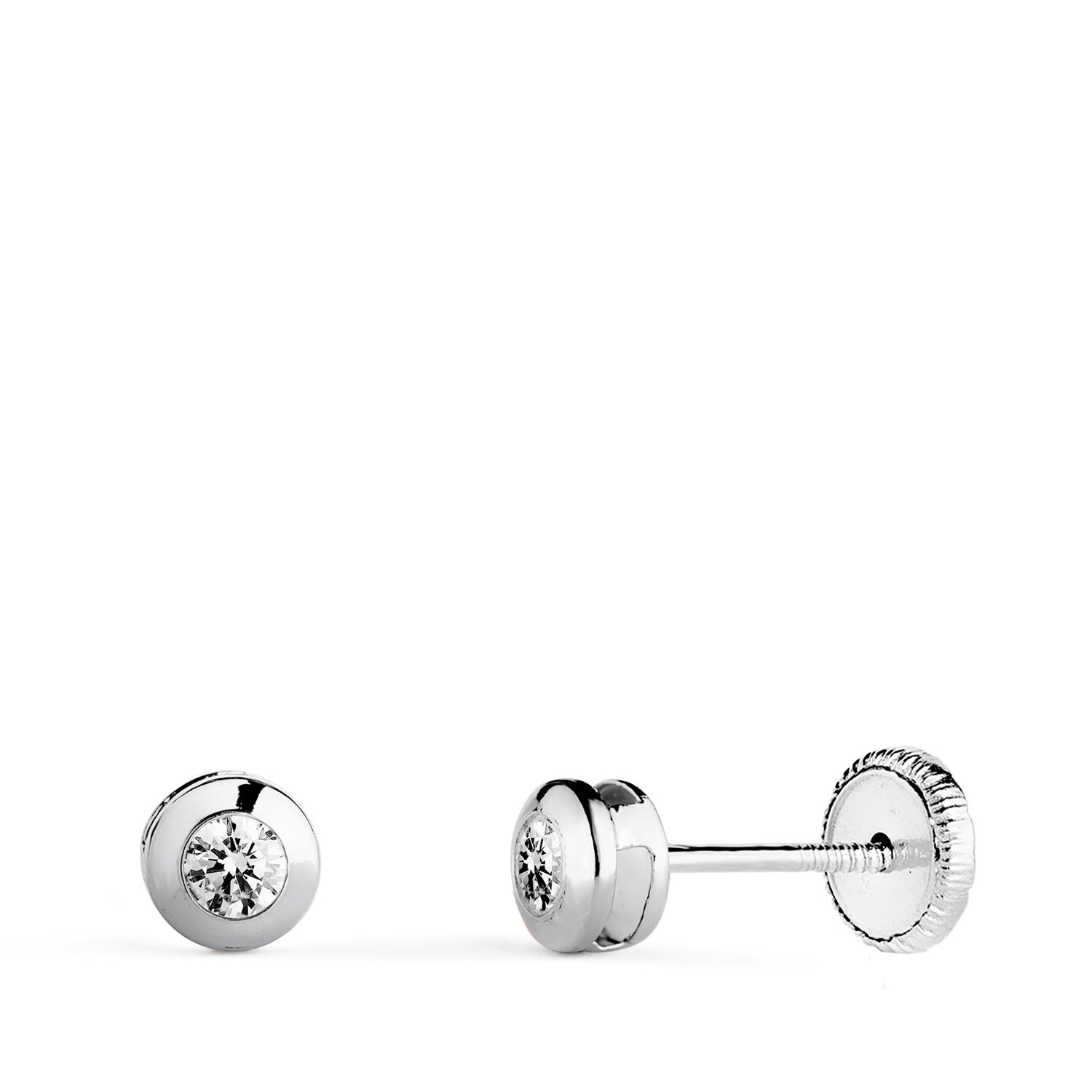 Boucles d'oreilles Or Blanc 18K Galerie Chaton avec Zircon Cubique Taille : 4 mm Fermoir a Vis