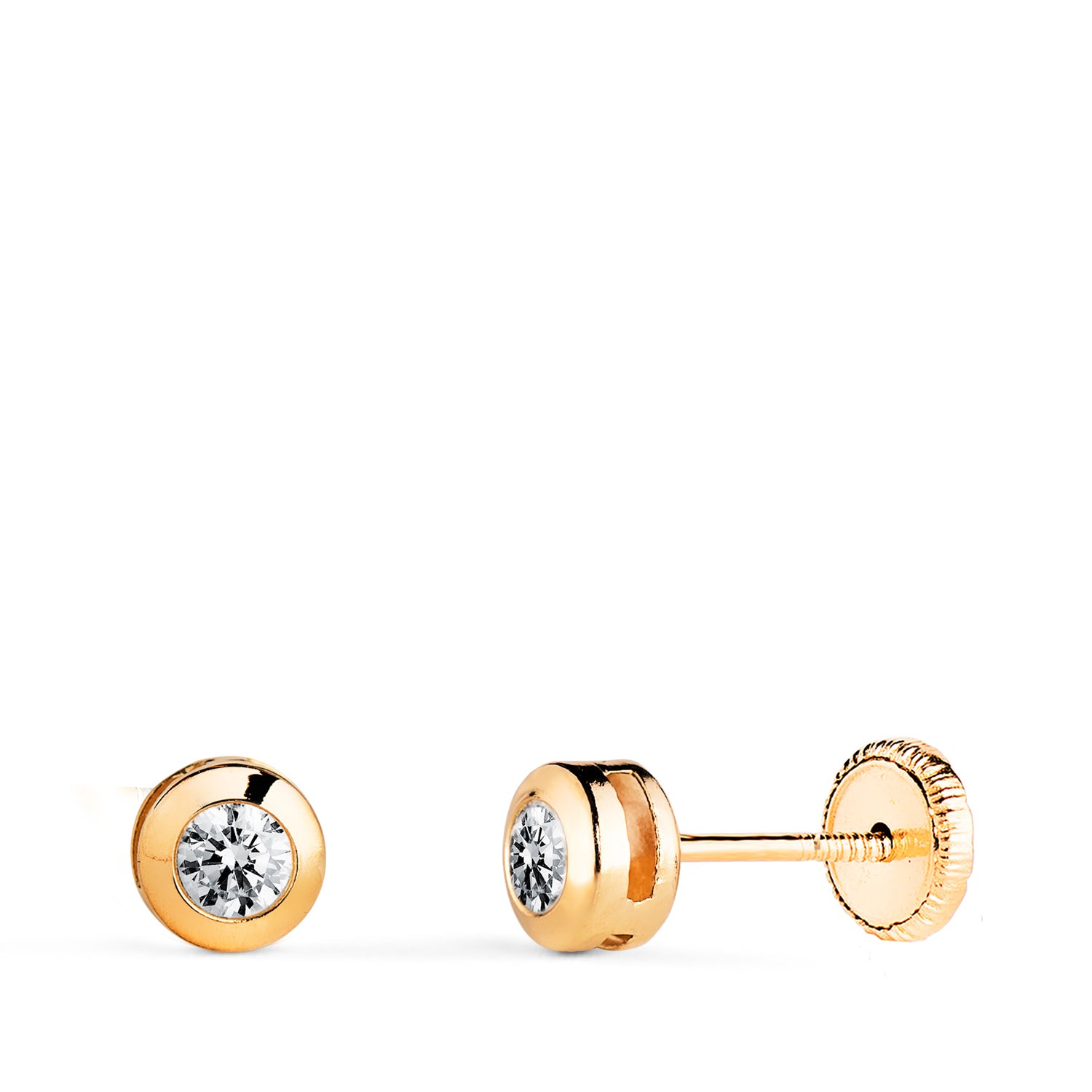 Boucles d'oreilles Or Jaune 18K Galerie Chaton avec Zircon Cubique Taille : 5 mm Fermoir a Vis