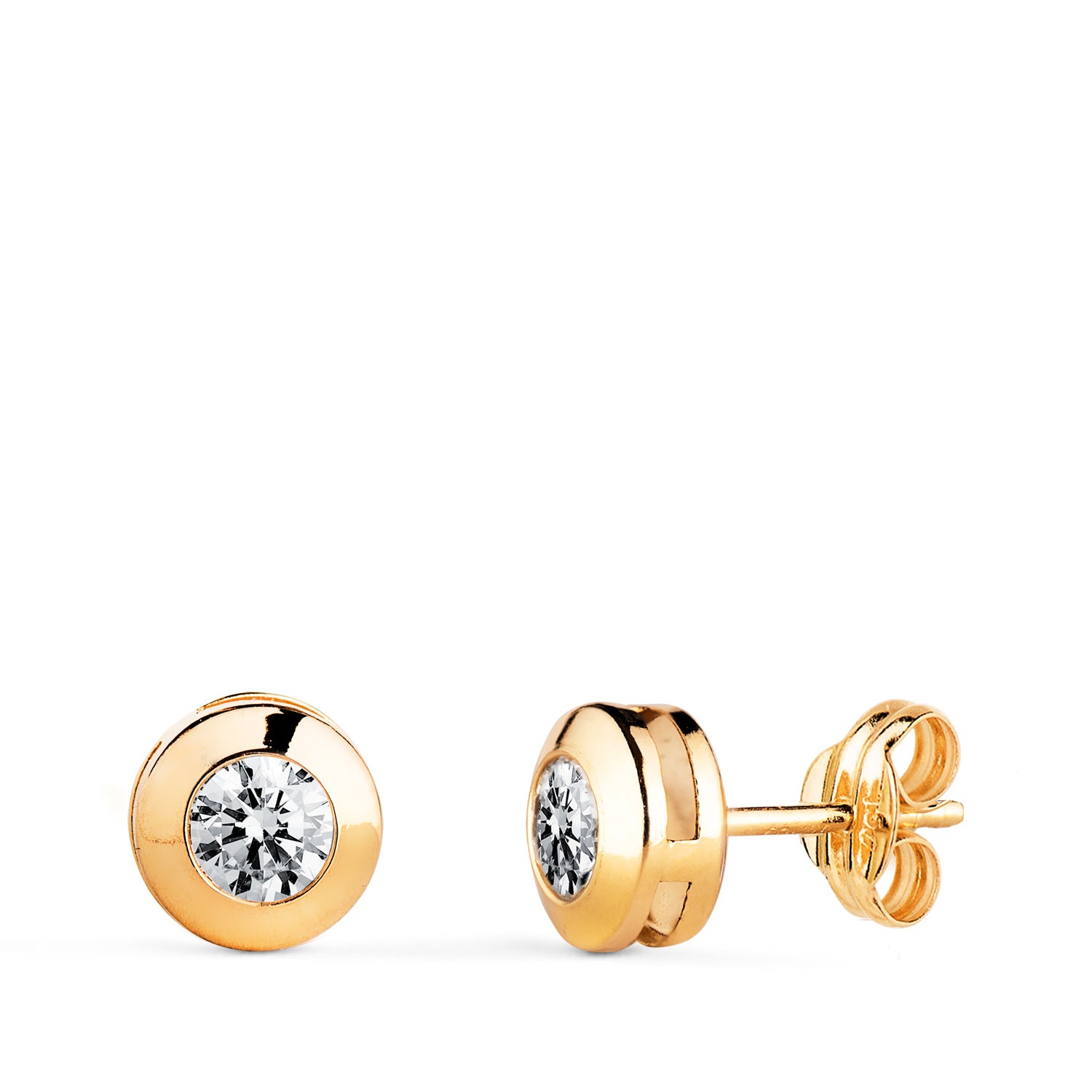 Boucles d'oreilles Or Jaune 18K Galerie Chaton avec Zircon Cubique Taille : 6,5 mm Fermoir Poussettes Papillon