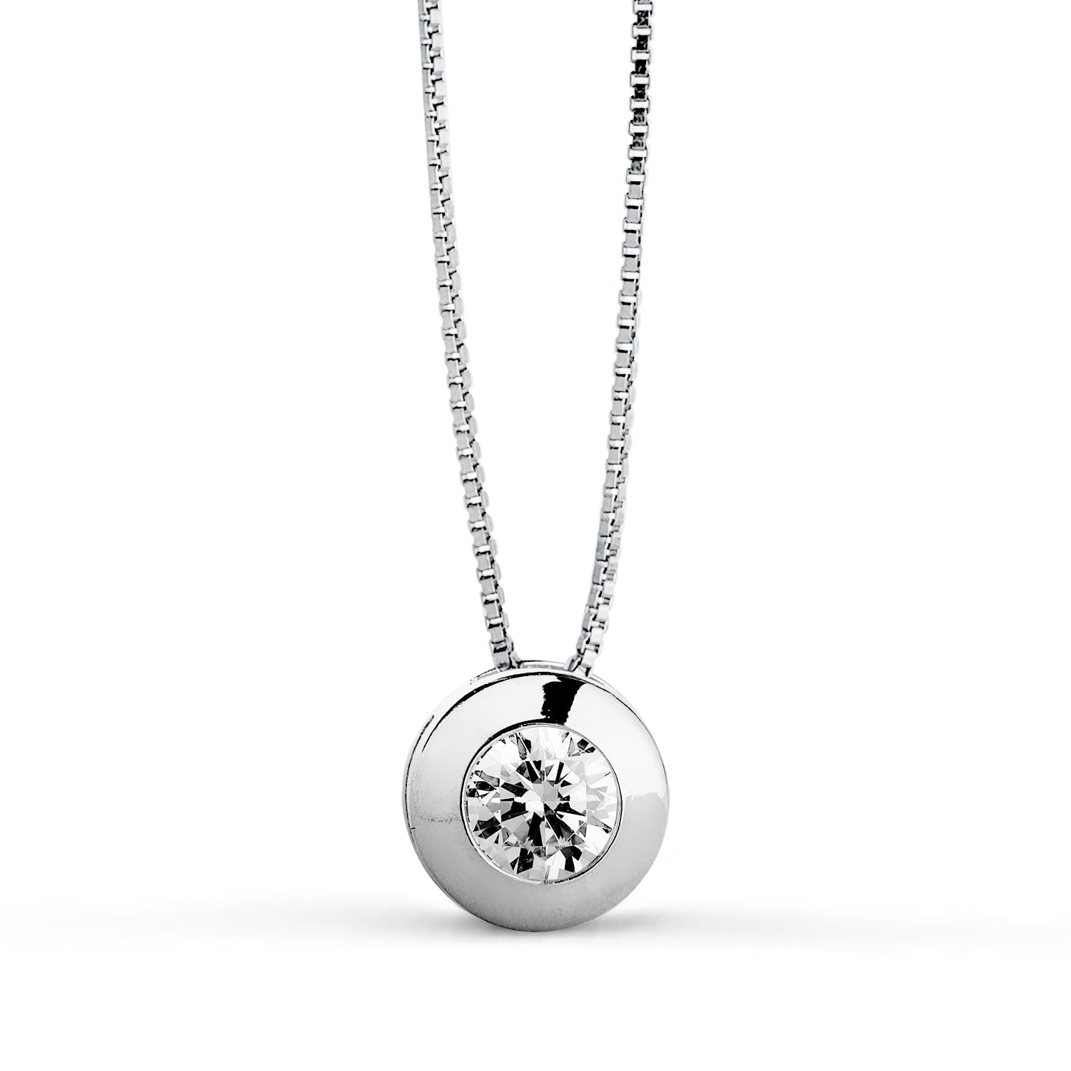 Collier Or Blanc 18K avec Chaton et Zircone Largeur : 6,5 mm Chaîne 42CM