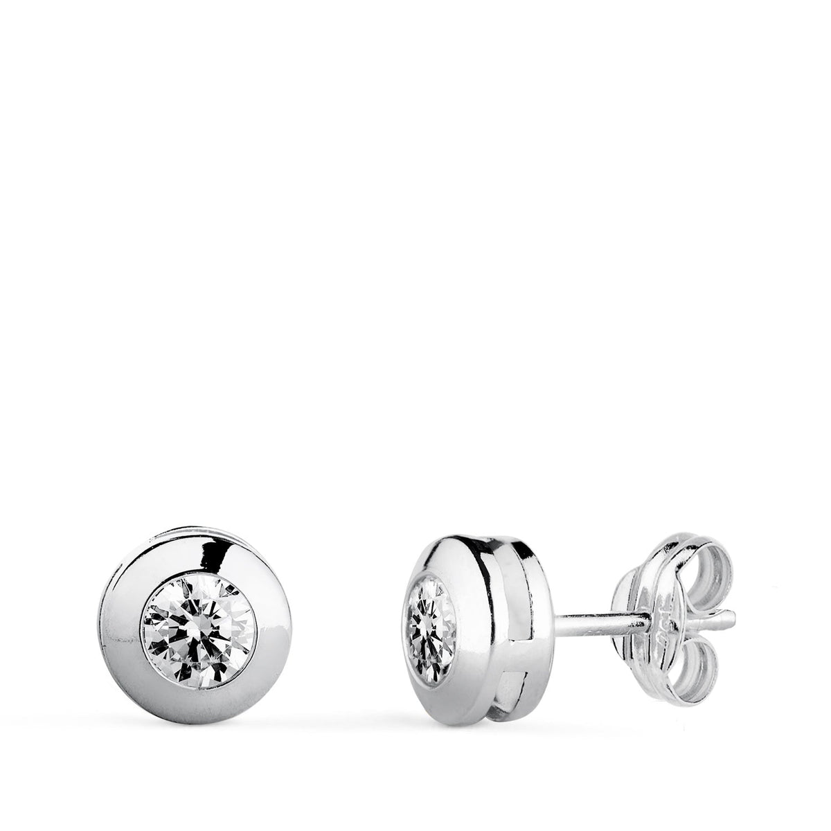Clous d'oreilles galerie chaton oxyde de zirconium – Or 18 carats – 7 mm / Or blanc / Poussette