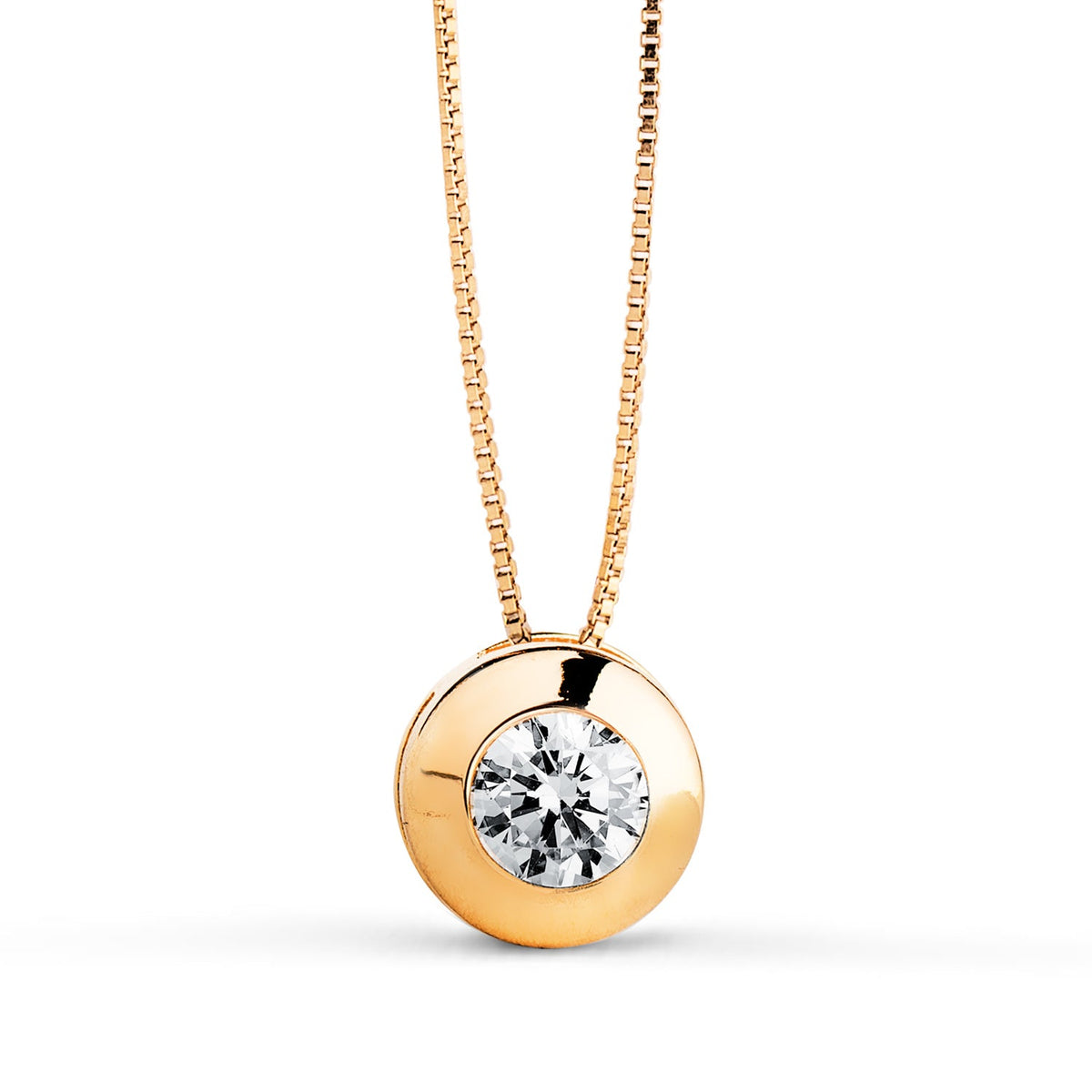 Collier chaton rond oxyde de zirconium – Or 18 carats – 8 mm / Or jaune