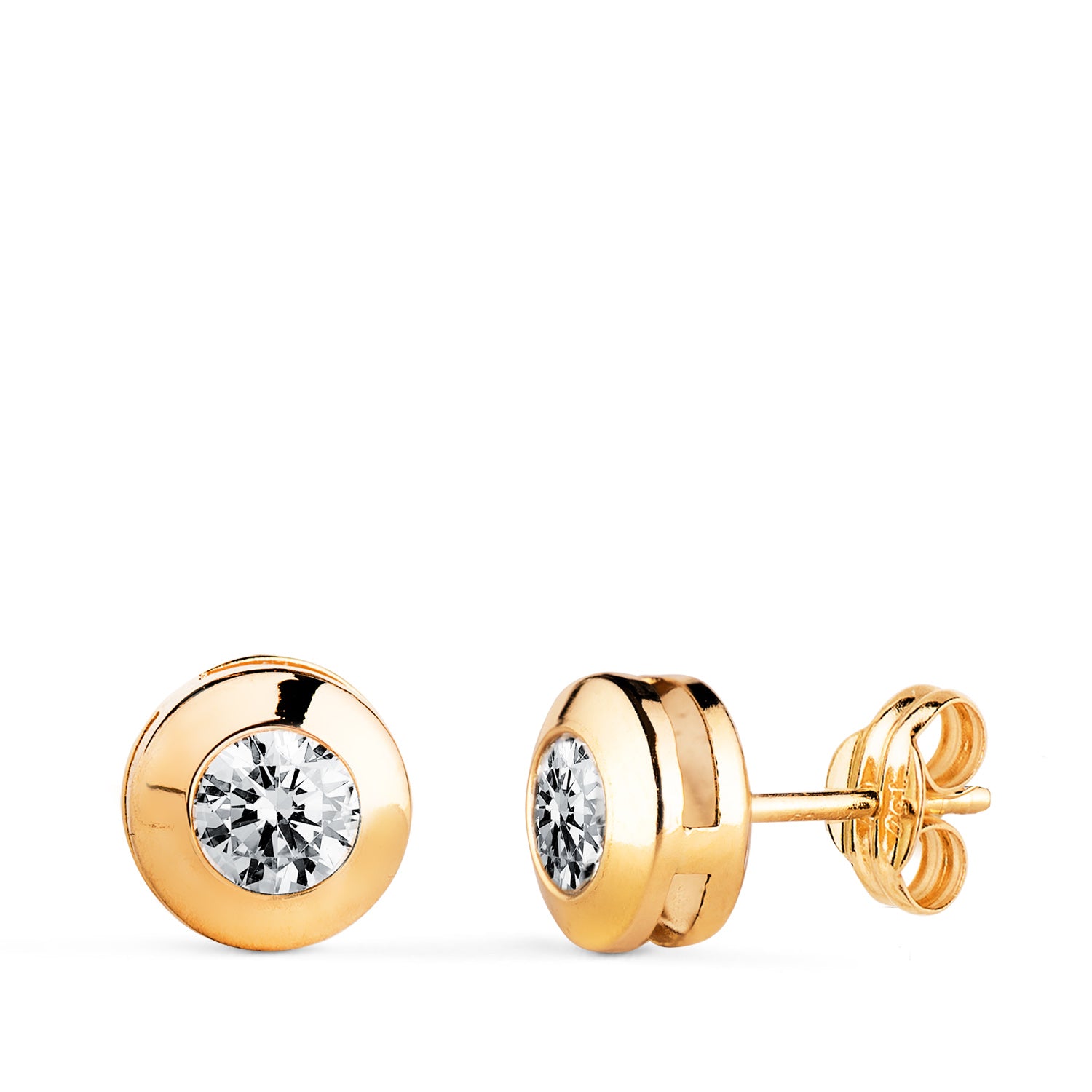 Boucles d'oreilles Or Jaune 18K Galerie Chaton avec Zircon Cubique Taille : 7,5 mm Fermoir Poussettes Papillon