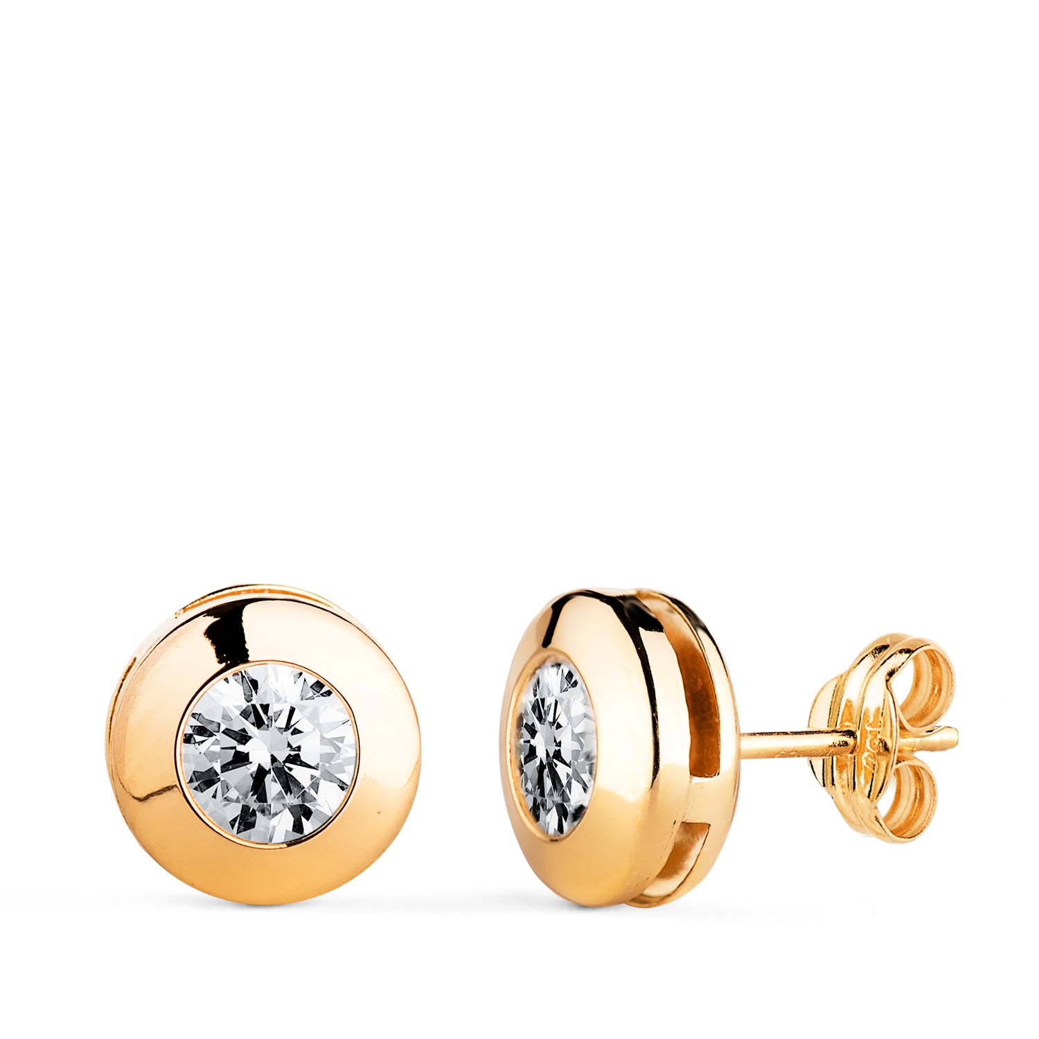 Boucles d'oreilles Or Jaune 18K Galerie Chaton avec Zircon Cubique Taille : 8,5 mm Fermoir Poussettes Papillon