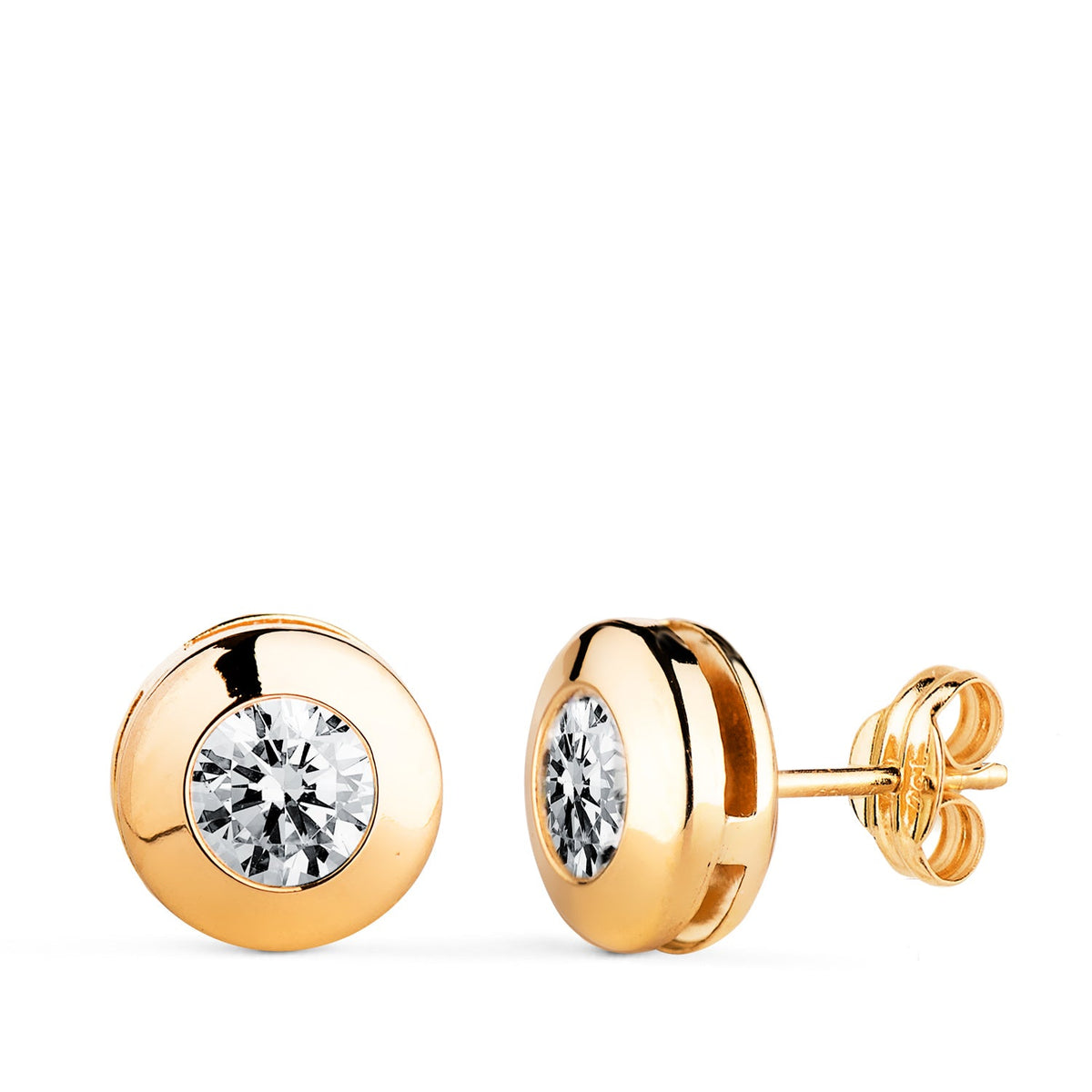 Clous d'oreilles galerie chaton oxyde de zirconium – Or 18 carats – 9 mm / Or jaune / Poussette
