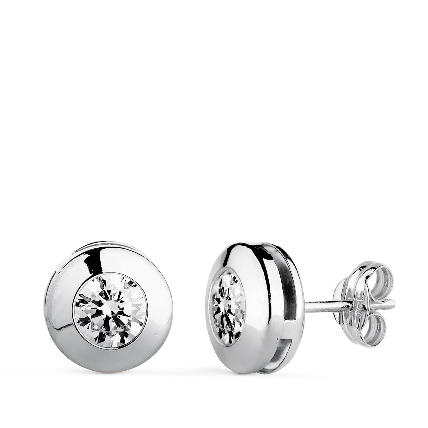 Boucles d'oreilles Or Blanc 18K Galerie Chaton avec Zircon Cubique Taille : 8,5 mm Fermoir Poussettes Papillon