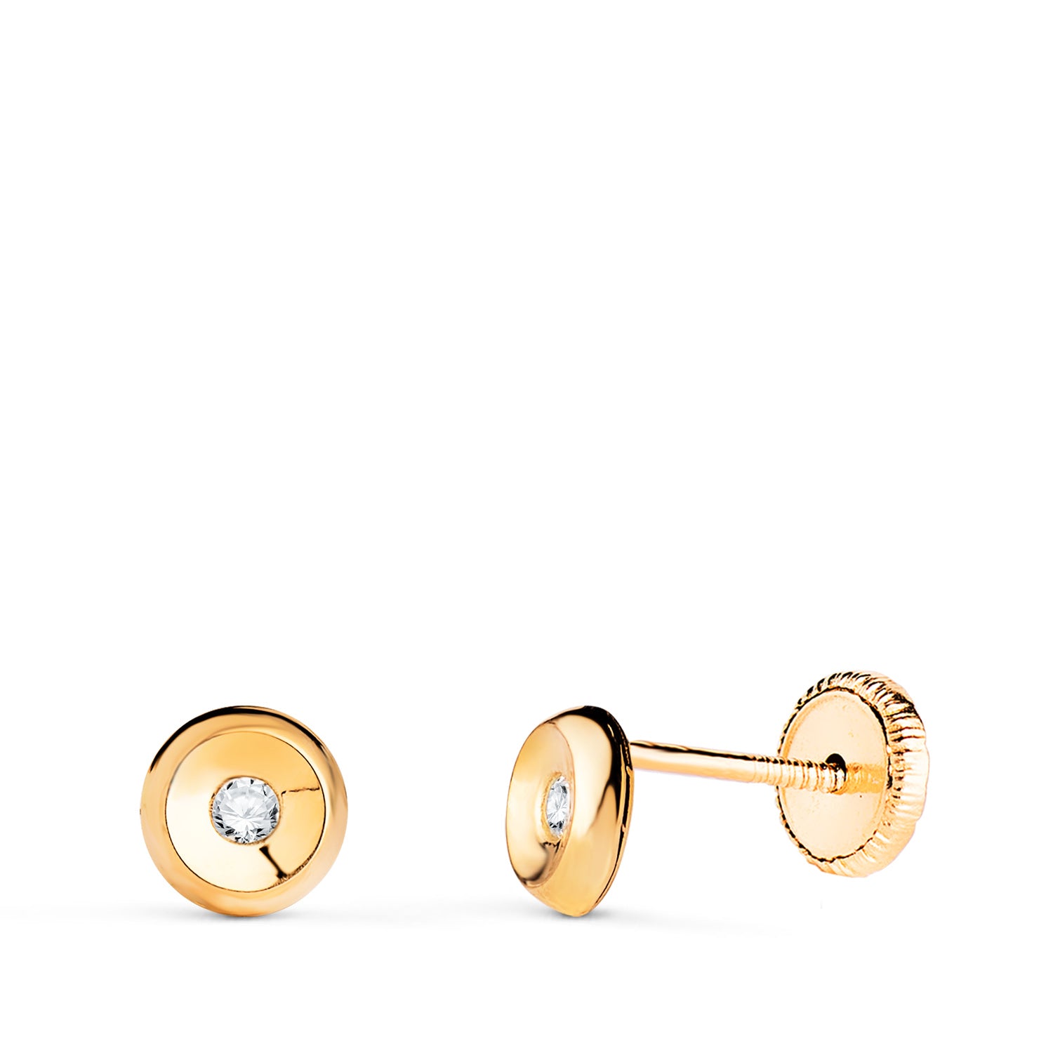 Boucles d'oreilles Rondes en Or Jaune 18K avec Zircon Taille : 5 mm Fermoir a Vis