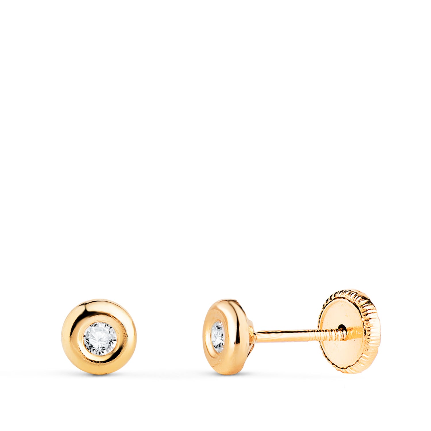 Boucles d'oreilles en Or Jaune 18K Chaton avec Zircon Taille : 4MM Fermoir a Vis