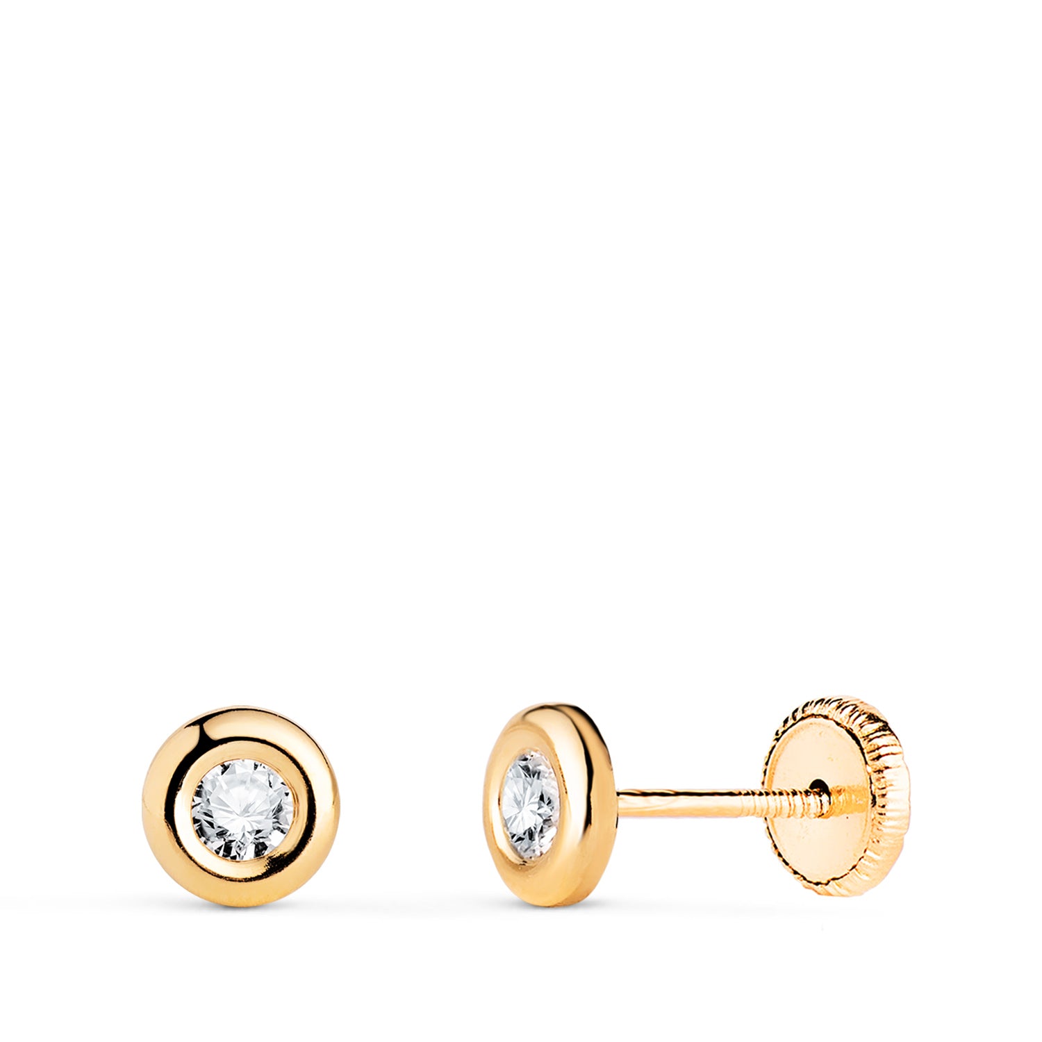 Boucles d'oreilles en Or Jaune 18K Chaton avec Zircon Taille : 5 mm Fermoir a Vis