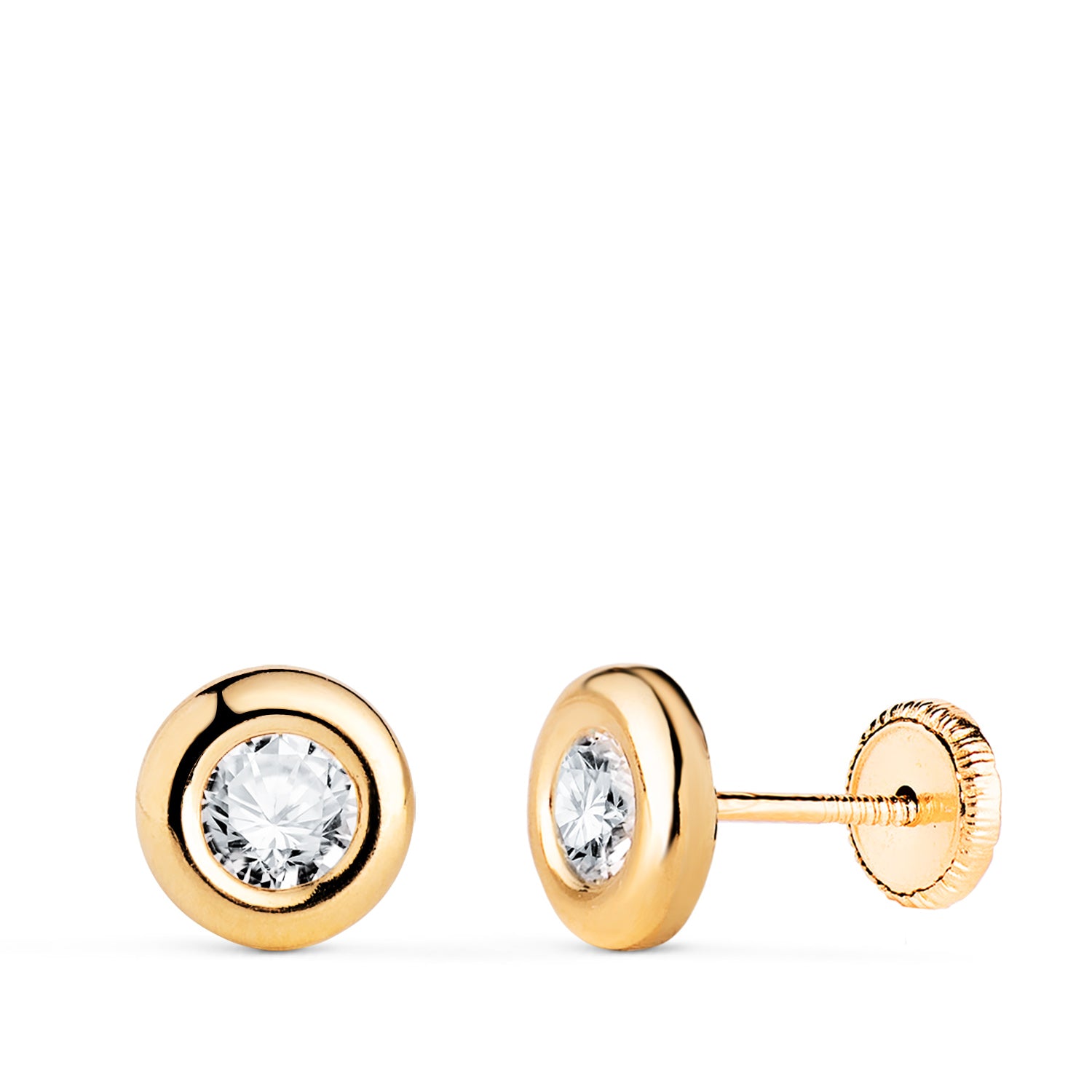 Boucles d'oreilles en Or Jaune 18K Chaton avec Zircon Taille : 7MM Fermoir a Vis