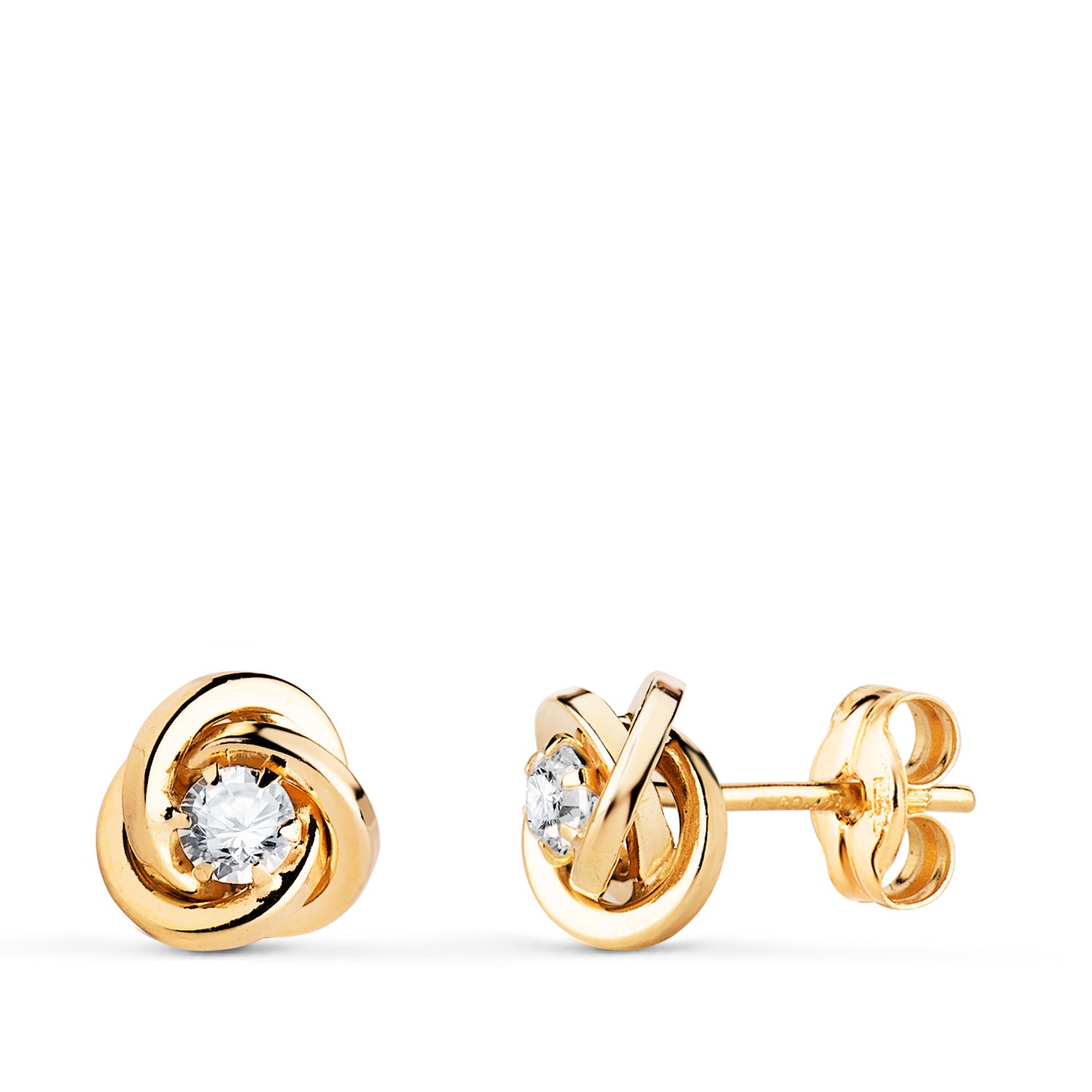 Boucles d'oreilles Or Jaune 18K Noeud avec Zircon Taille : 7X7 mm Fermoir Poussettes Papillon