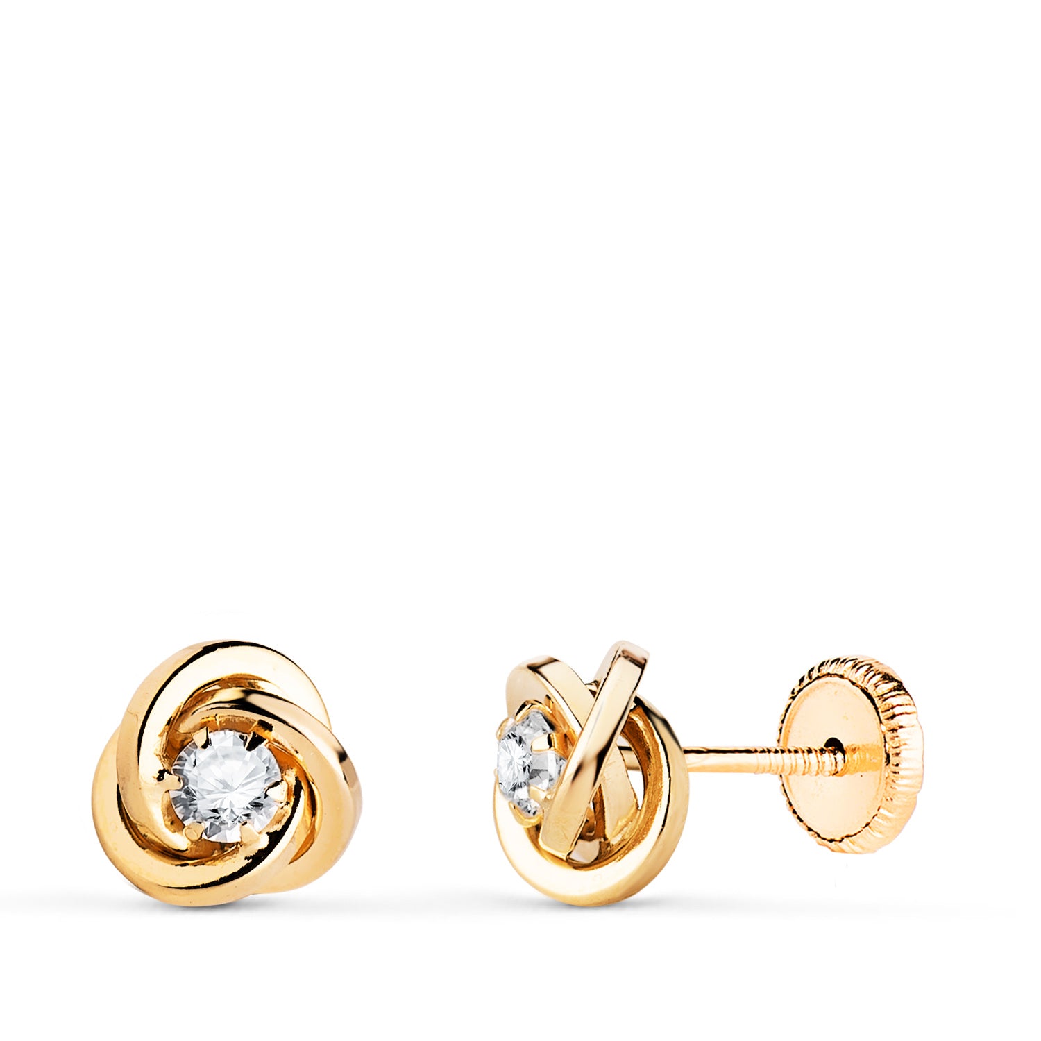 Boucles d'oreilles Or Jaune 18K Noeud avec Zircon Taille : 7X7 mm Fermoir a Vis